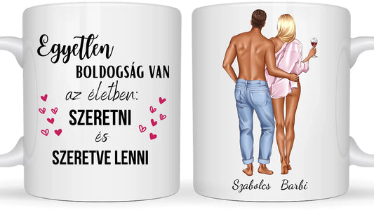 Romantikus pár borral a lány kezében - Egyedi személyre szabható bögre