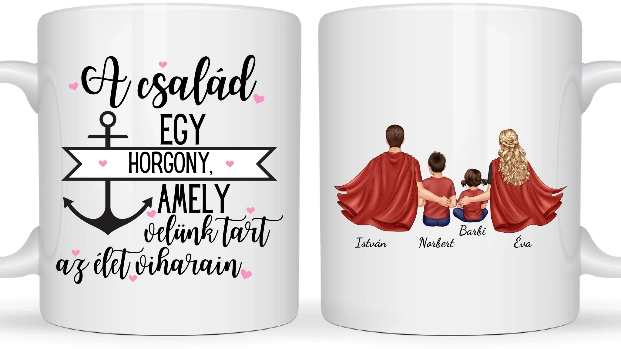 Szuperhős család 2 gyerekkel - Egyedi személyre szabható bögre