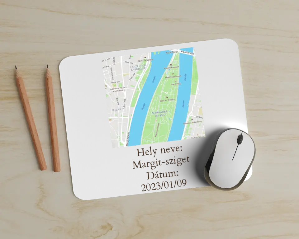 Térkép hely névvel és dátummal - Egyedi személyre szabható egérpad.