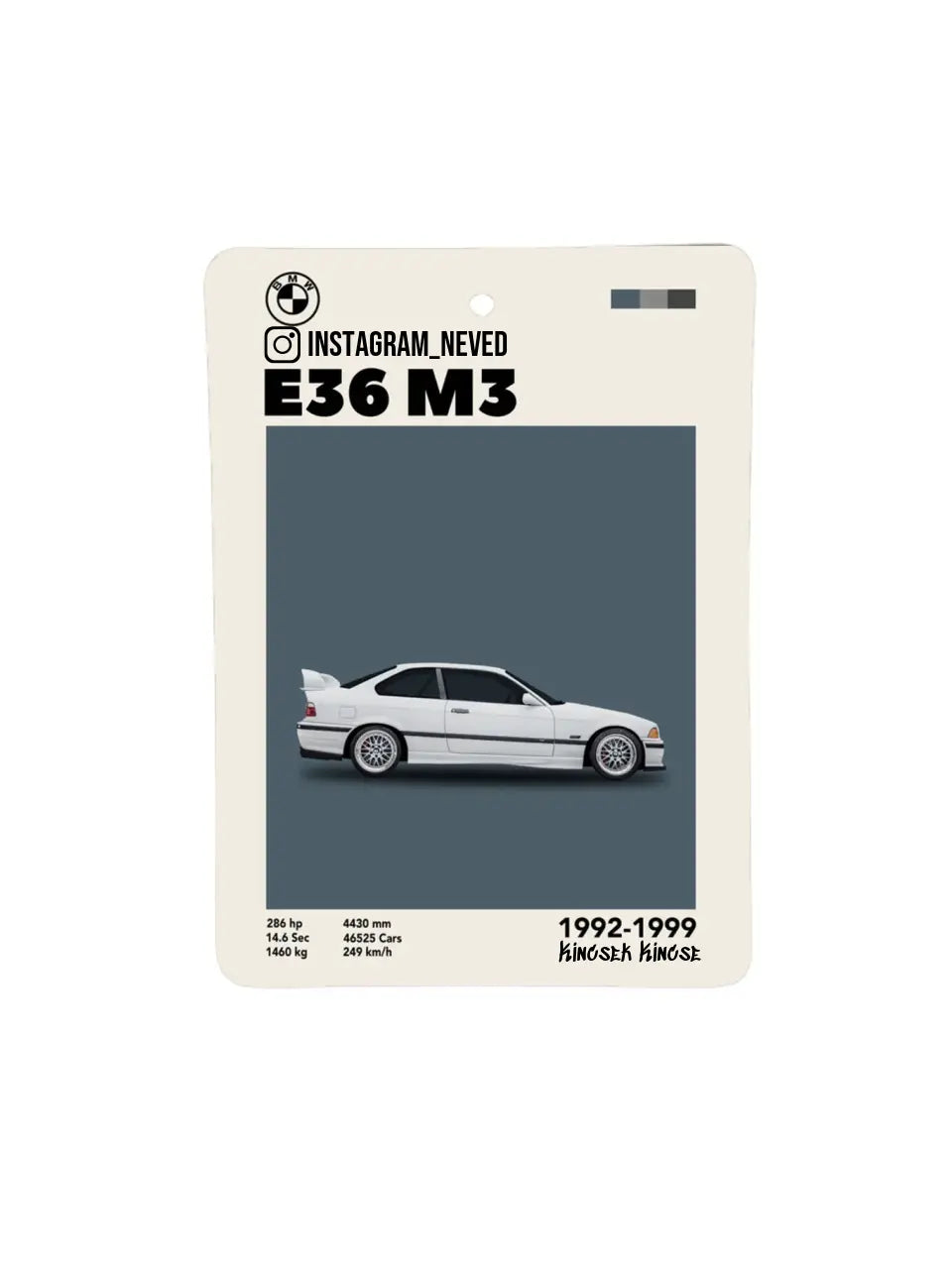 BMW E36 M3 Poster Style 46. - Egyedi autóillatosító.