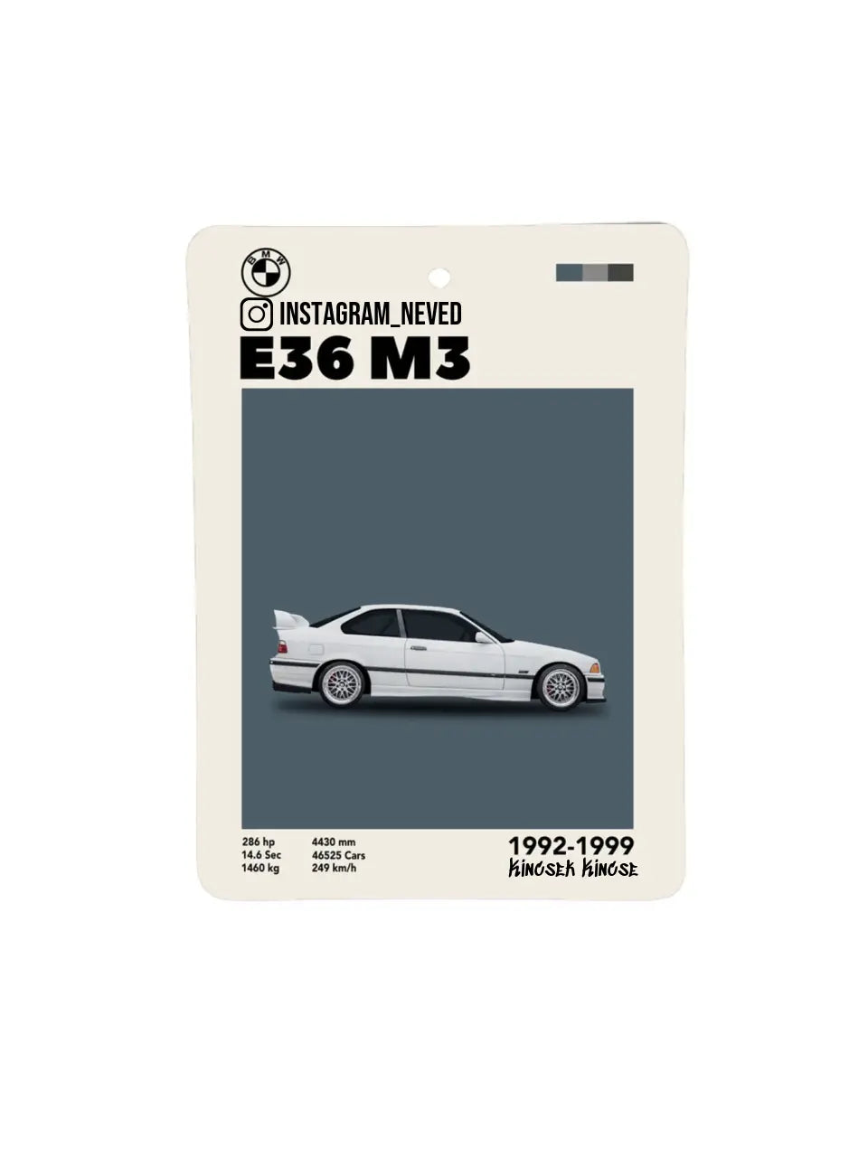 BMW E36 M3 Poster Style 46. - Egyedi autóillatosító.