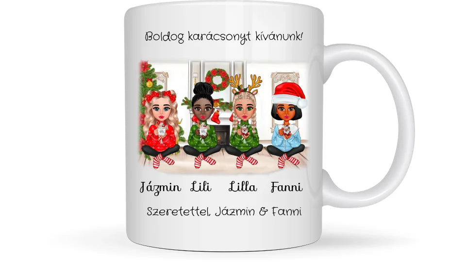 Karácsonyi Chibi barátnők - Egyedi személyre szabható bögre