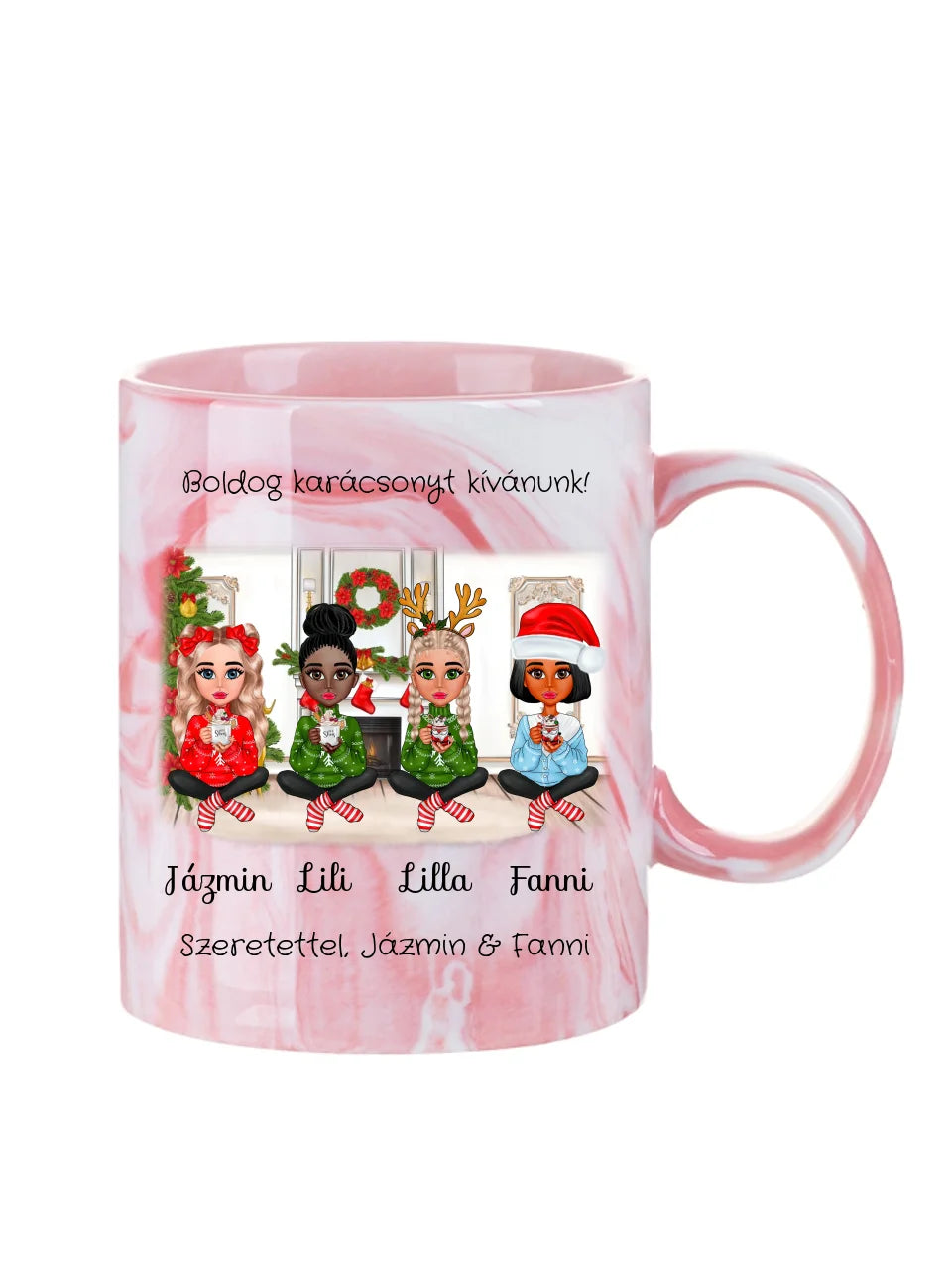 Karácsonyi Chibi barátnők - Egyedi személyre szabható bögre