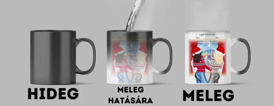 Karácsonyi barátnők téli tájjal - Egyedi személyre szabható bögre