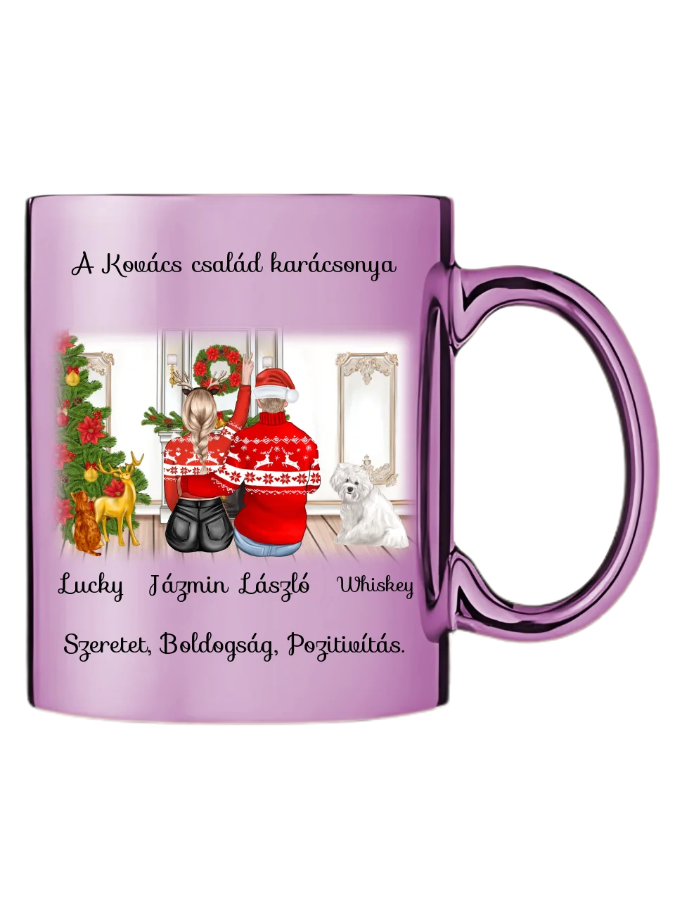 Karácsonyi pár kis kedvenceikkel - Egyedi személyre szabható bögre