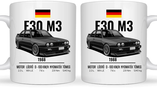 Autó illusztráció - E30 M3 63. - Egyedi személyre szabható bögre