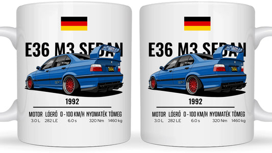 Autó illusztráció - E36 M3 Sedan 69. - Egyedi személyre szabható bögre