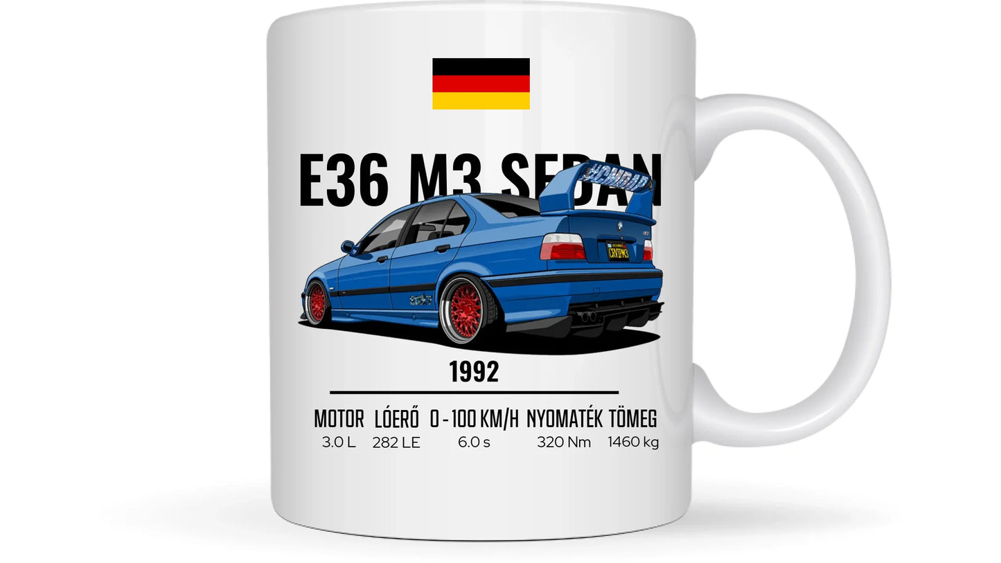 Autó illusztráció - E36 M3 Sedan 69. - Egyedi személyre szabható bögre