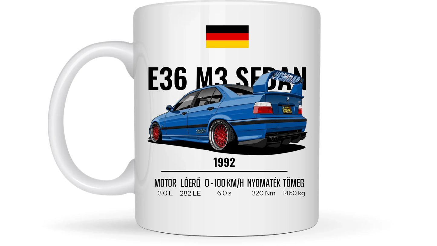 Autó illusztráció - E36 M3 Sedan 69. - Egyedi személyre szabható bögre