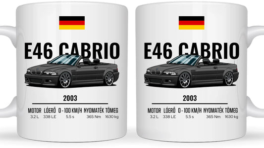 Autó illusztráció - E46 M3 Cabrio 70. - Egyedi személyre szabható bögre