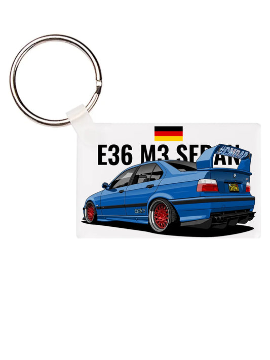 Autó illusztráció - E36 M3 Sedan 69. - Egyedi személyre szabható kulcstartó