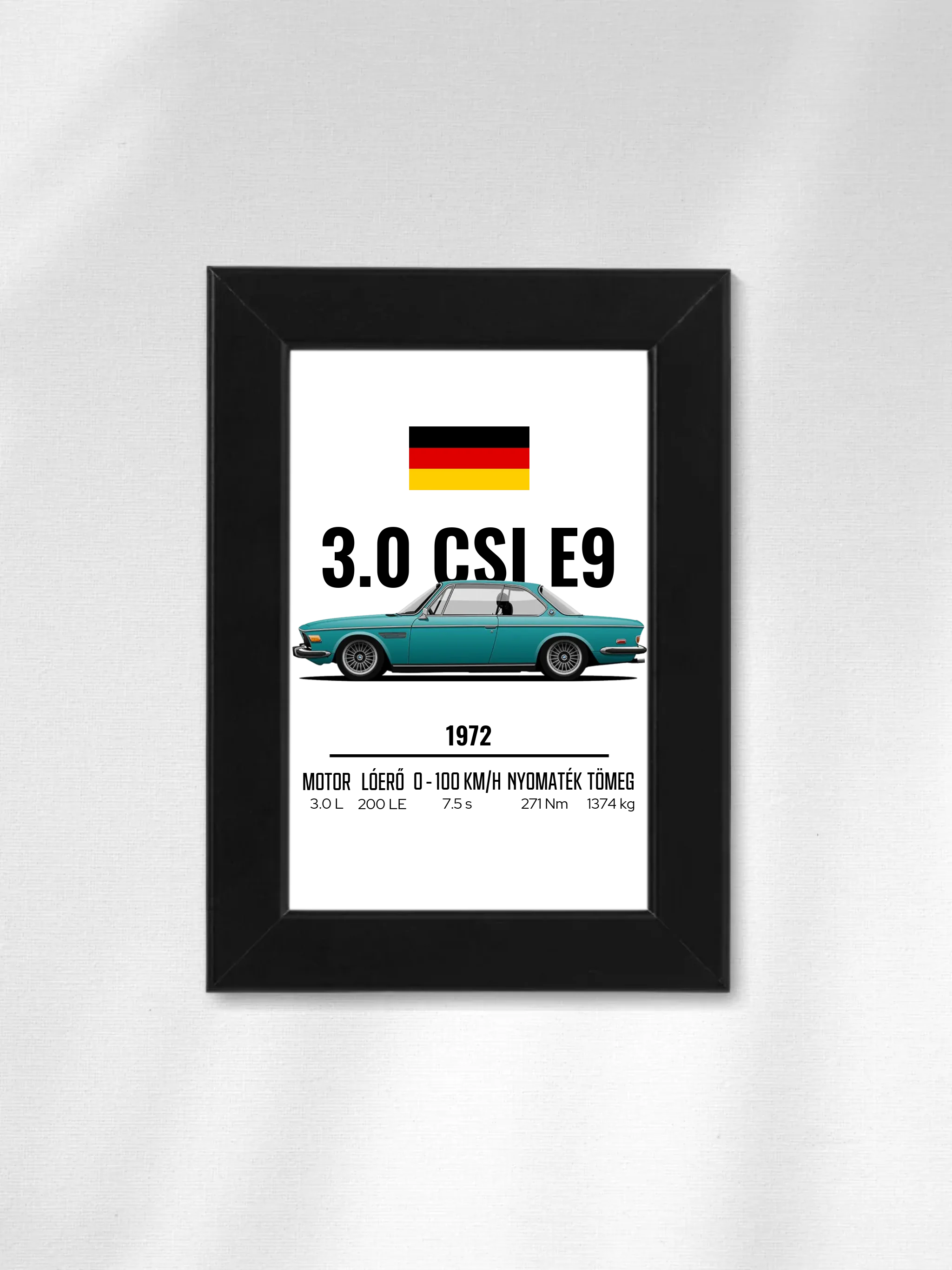 Autó illusztráció - 3.0 CSI E9 60. - Egyedi személyre szabható falikép