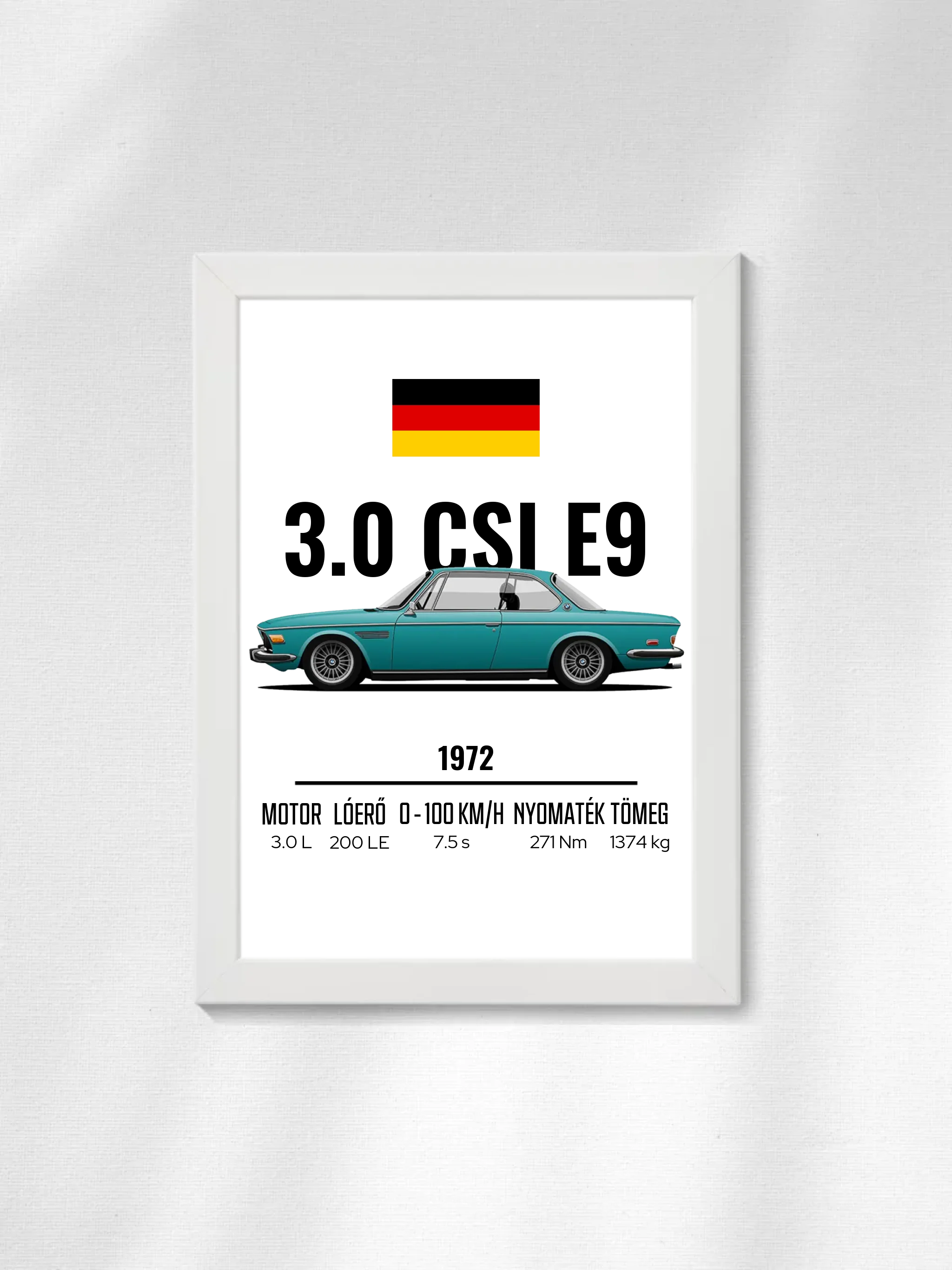 Autó illusztráció - 3.0 CSI E9 60. - Egyedi személyre szabható falikép