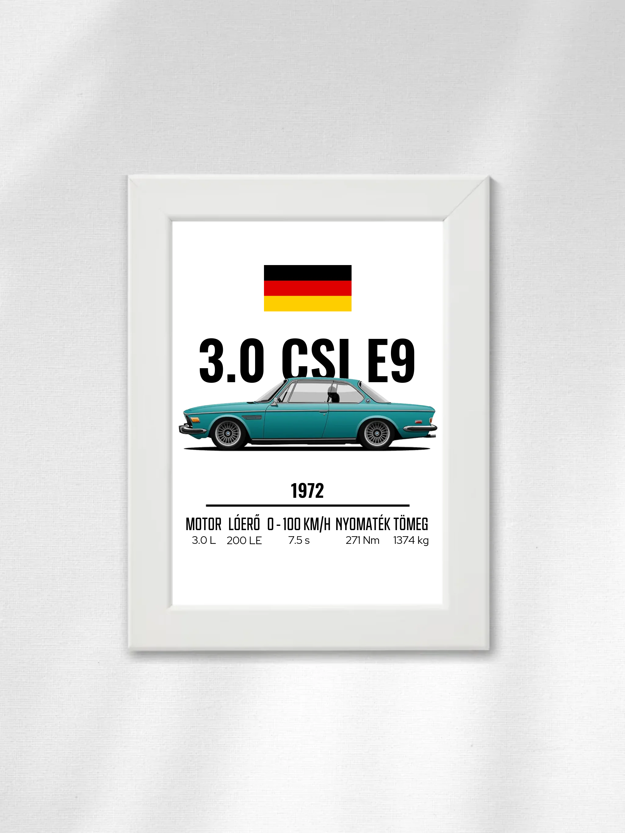 Autó illusztráció - 3.0 CSI E9 60. - Egyedi személyre szabható falikép