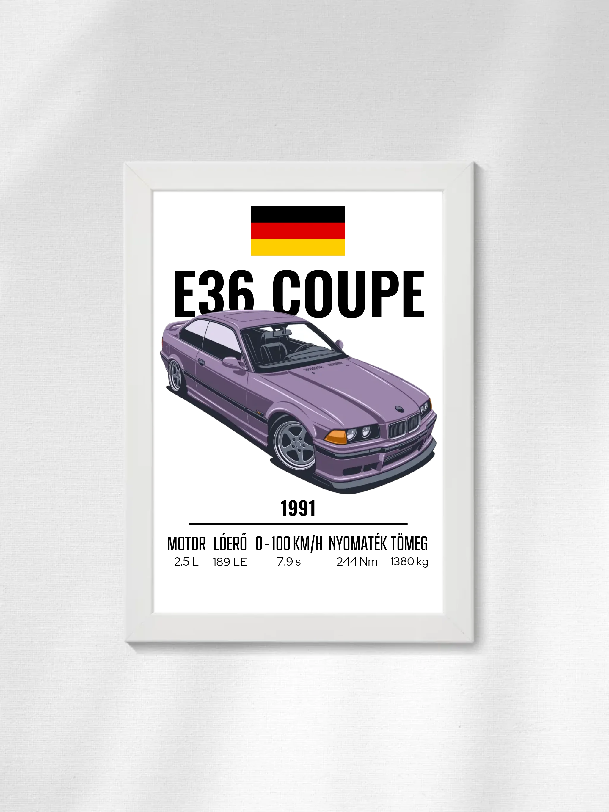 Autó illusztráció - E36 Coupe 66. - Egyedi személyre szabható falikép