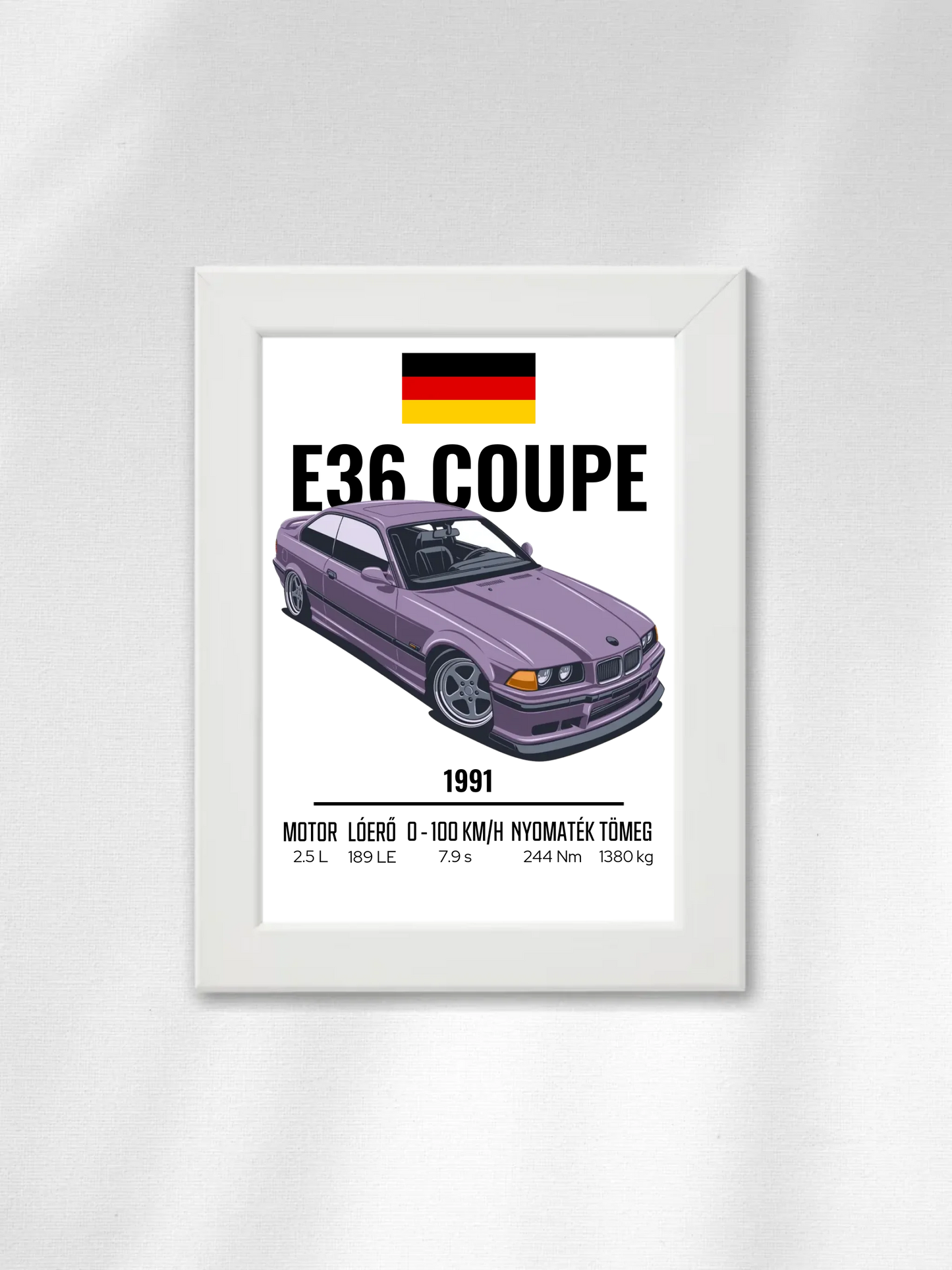Autó illusztráció - E36 Coupe 66. - Egyedi személyre szabható falikép