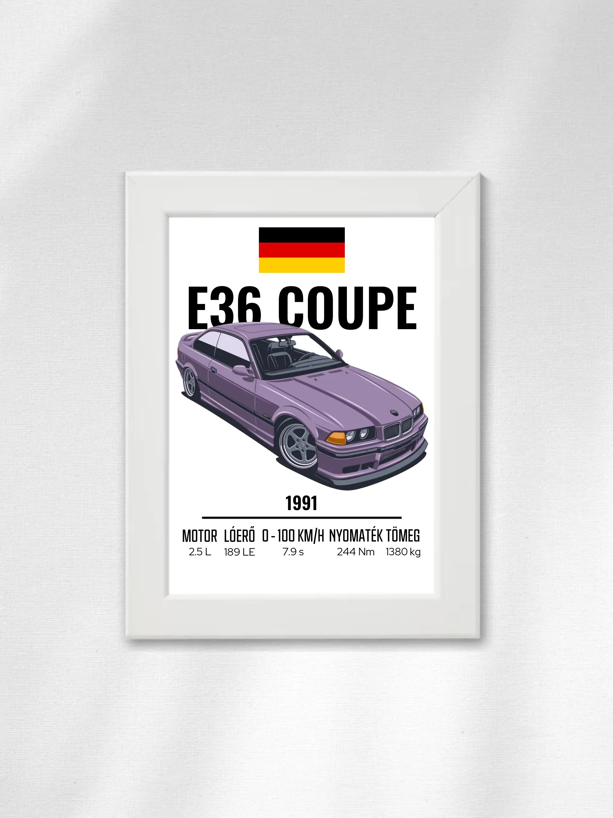 Autó illusztráció - E36 Coupe 66. - Egyedi személyre szabható falikép