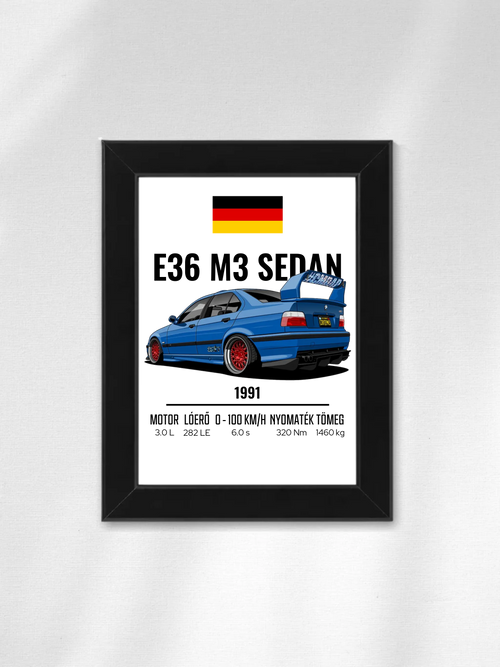 Autó illusztráció - E36 M3 Sedan 69. - Egyedi személyre szabható falikép