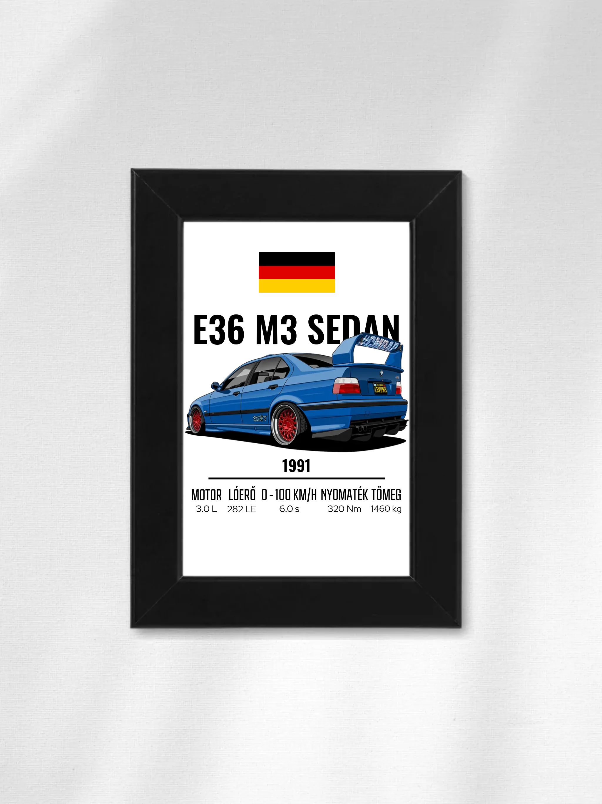 Autó illusztráció - E36 M3 Sedan 69. - Egyedi személyre szabható falikép