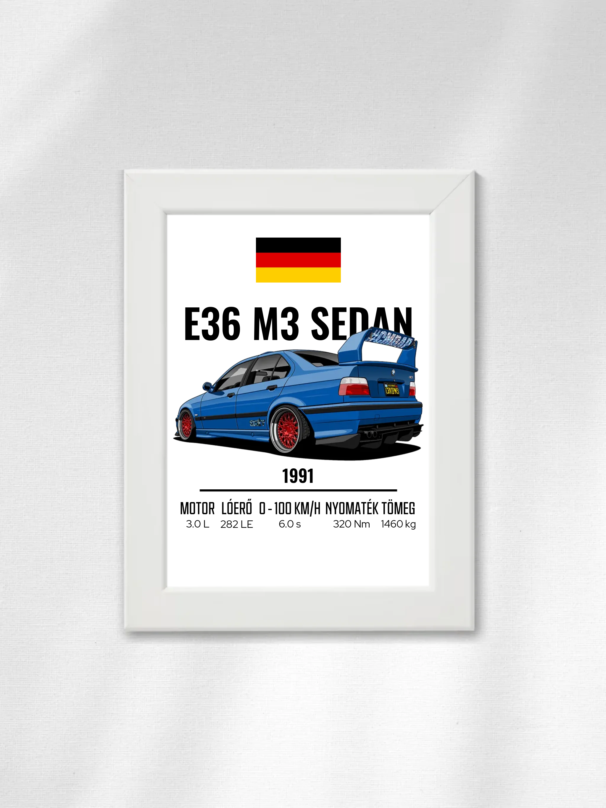 Autó illusztráció - E36 M3 Sedan 69. - Egyedi személyre szabható falikép