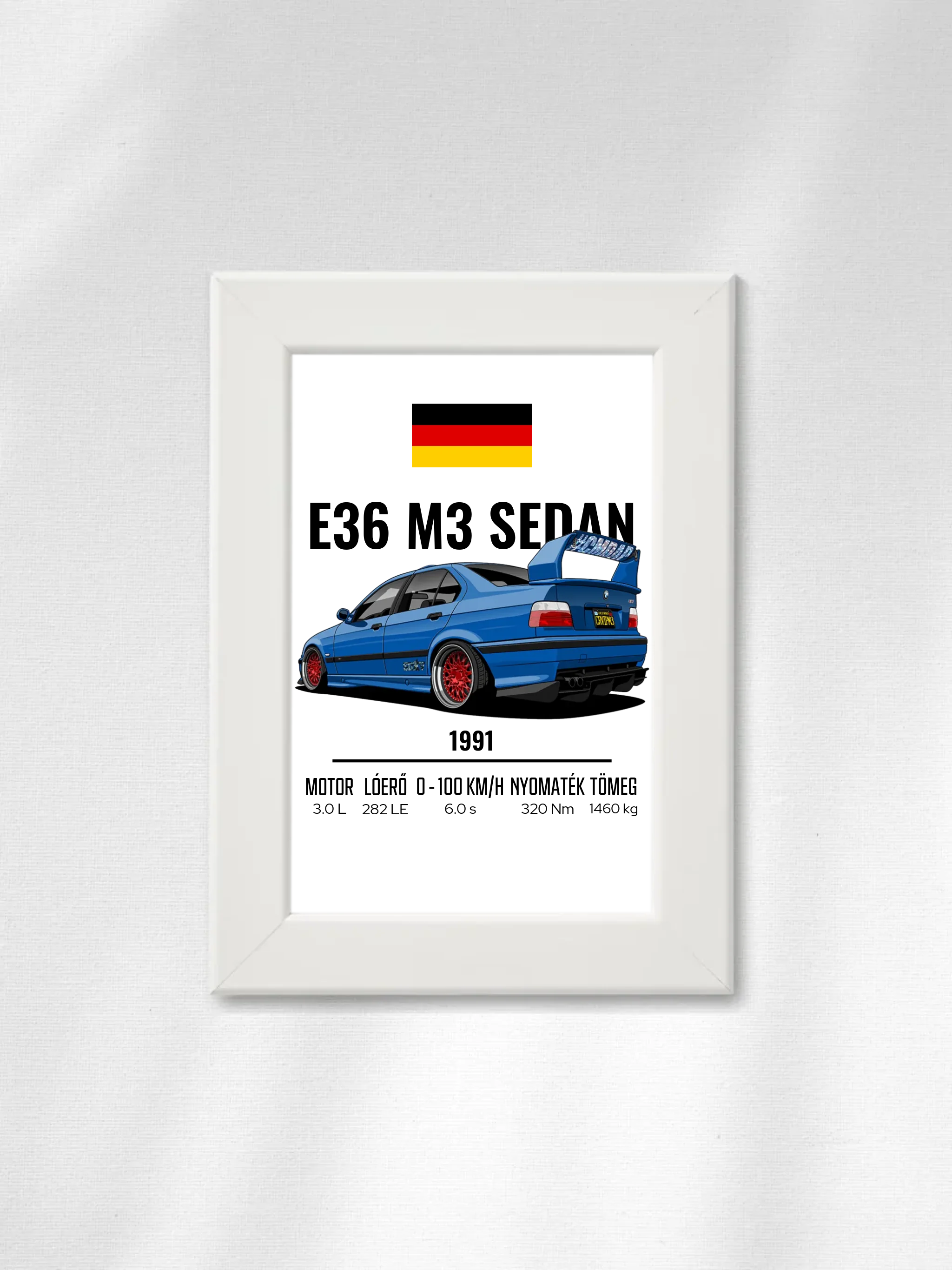 Autó illusztráció - E36 M3 Sedan 69. - Egyedi személyre szabható falikép