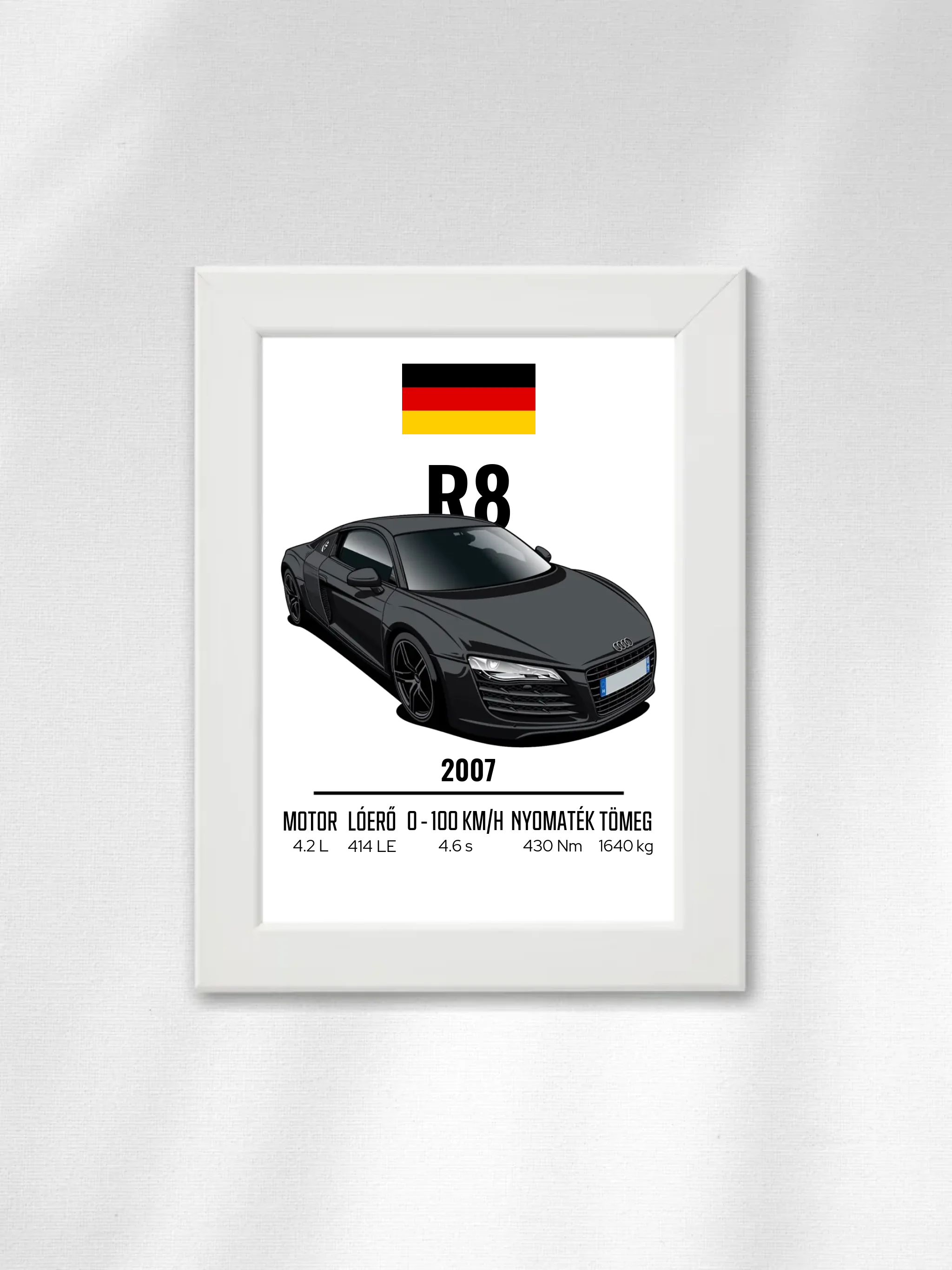 Autó illusztráció - R8 22. - Egyedi személyre szabható falikép