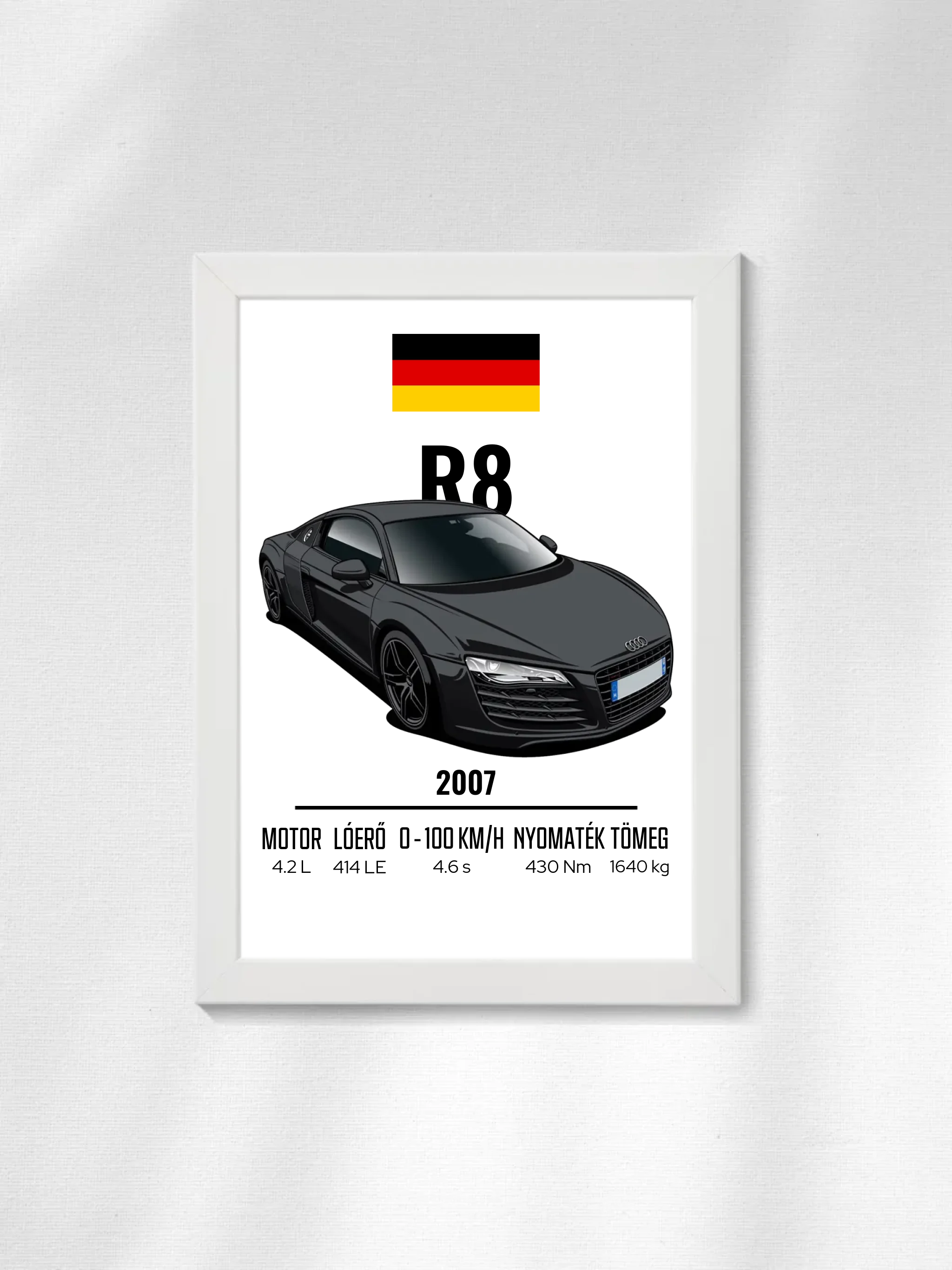 Autó illusztráció - R8 22. - Egyedi személyre szabható falikép