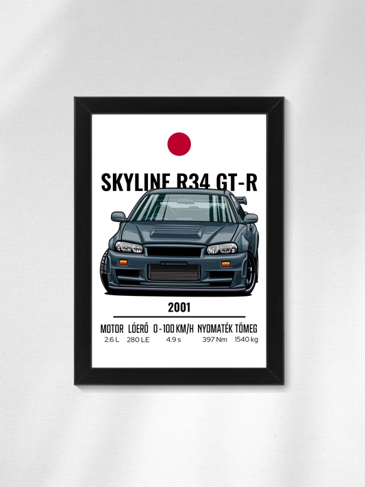 Autó illusztráció - Skyline R34 GT-R 4. - Falikép