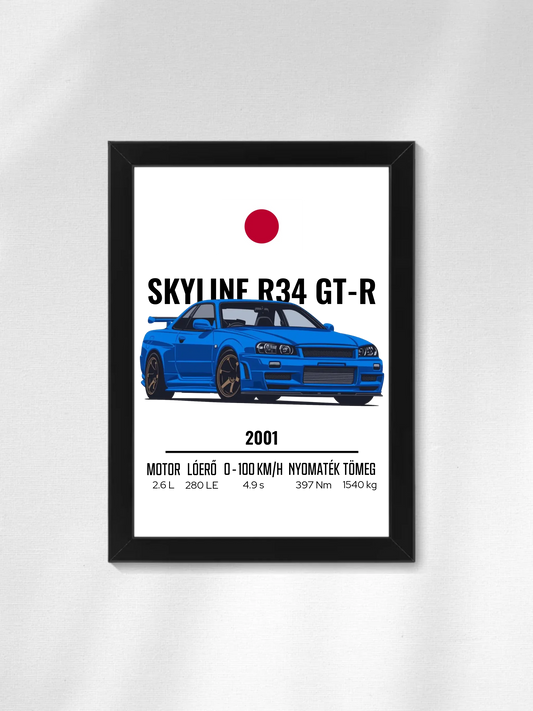 Autó illusztráció - Skyline R34 GT-R 8. - Falikép