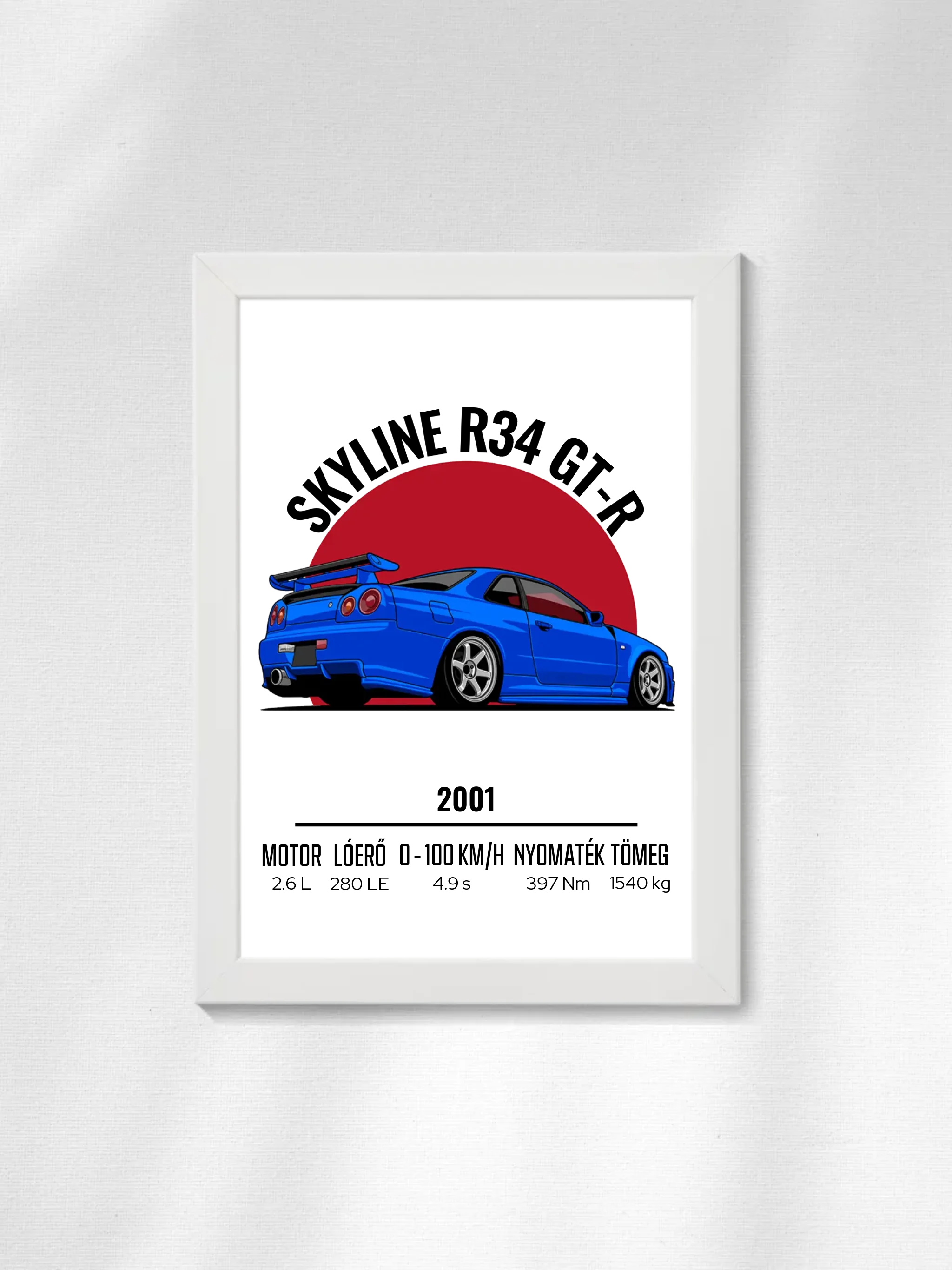 Autó illusztráció - Skyline R34 GT-R 9. - Falikép