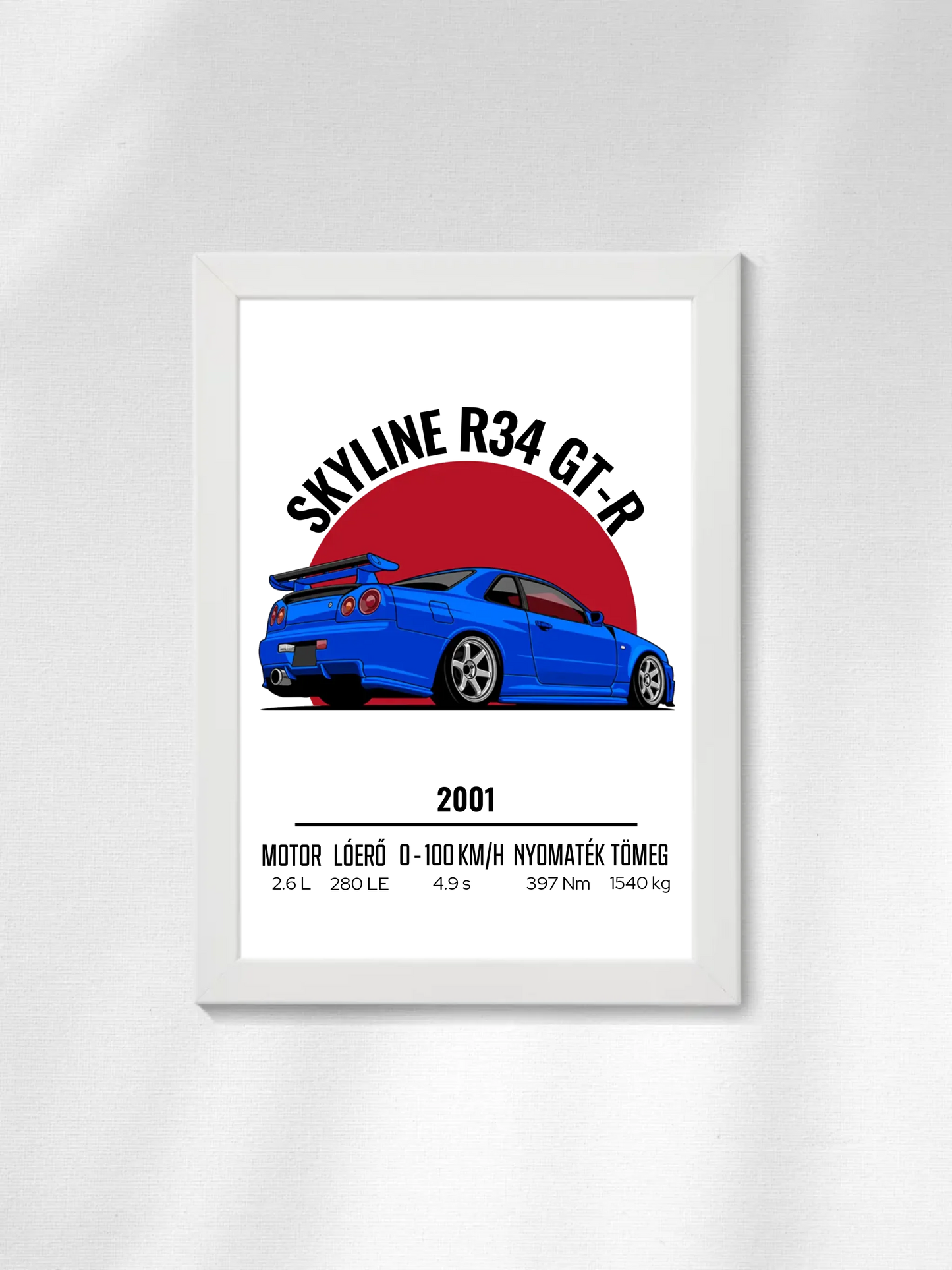 Autó illusztráció - Skyline R34 GT-R 9. - Falikép