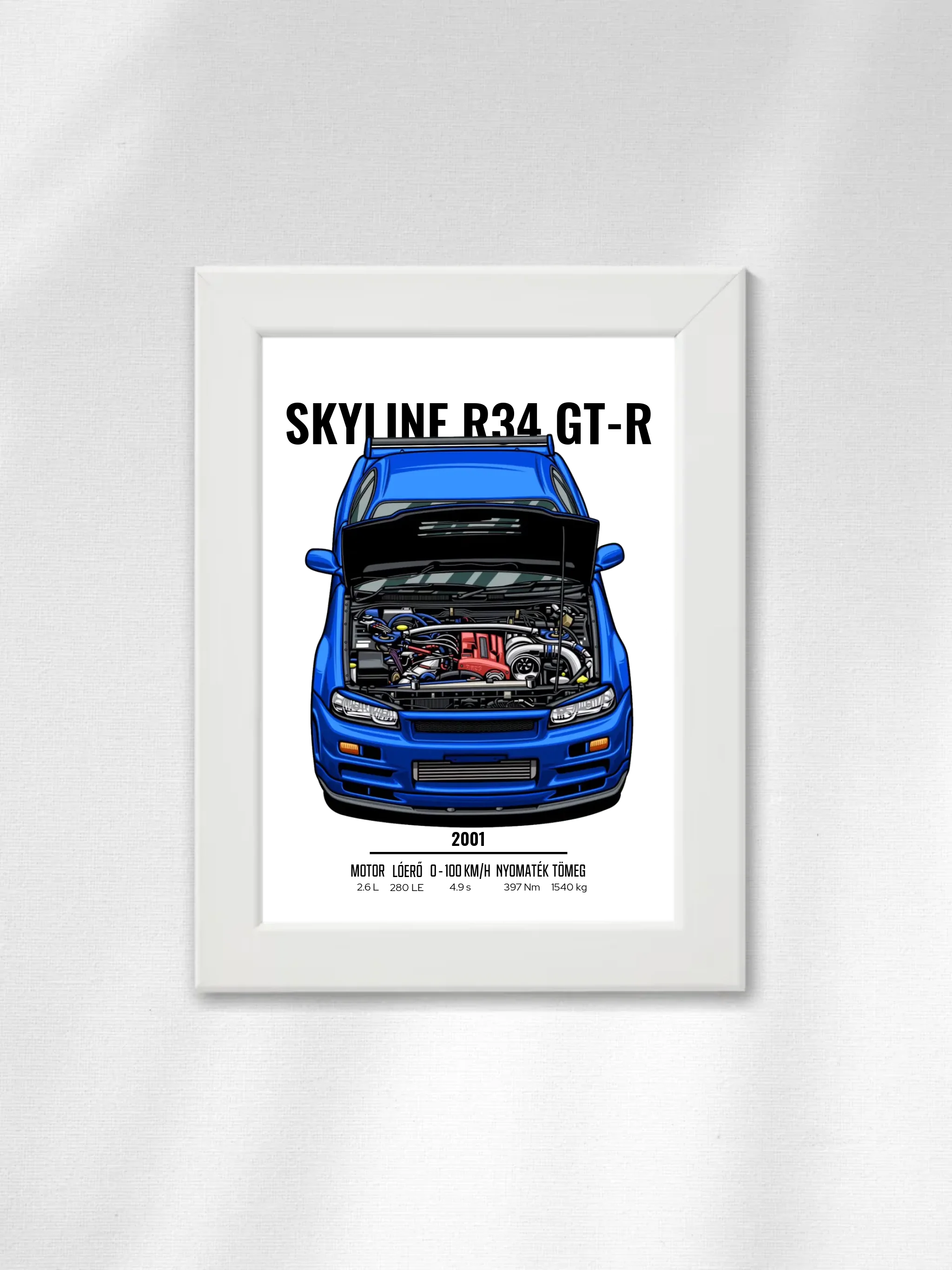 Autó illusztráció - Skyline R34 GT-R 14. - Falikép