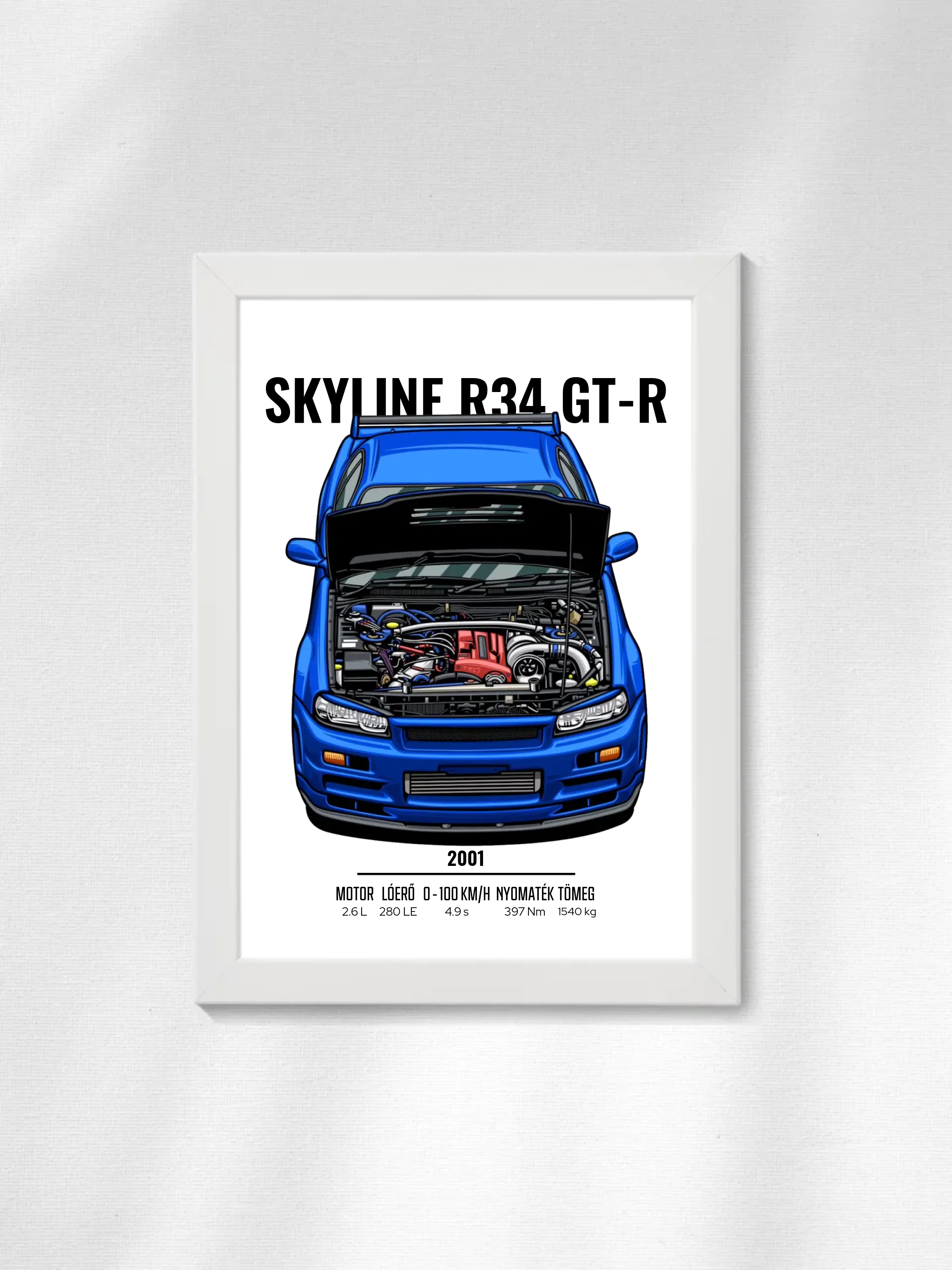 Autó illusztráció - Skyline R34 GT-R 14. - Falikép