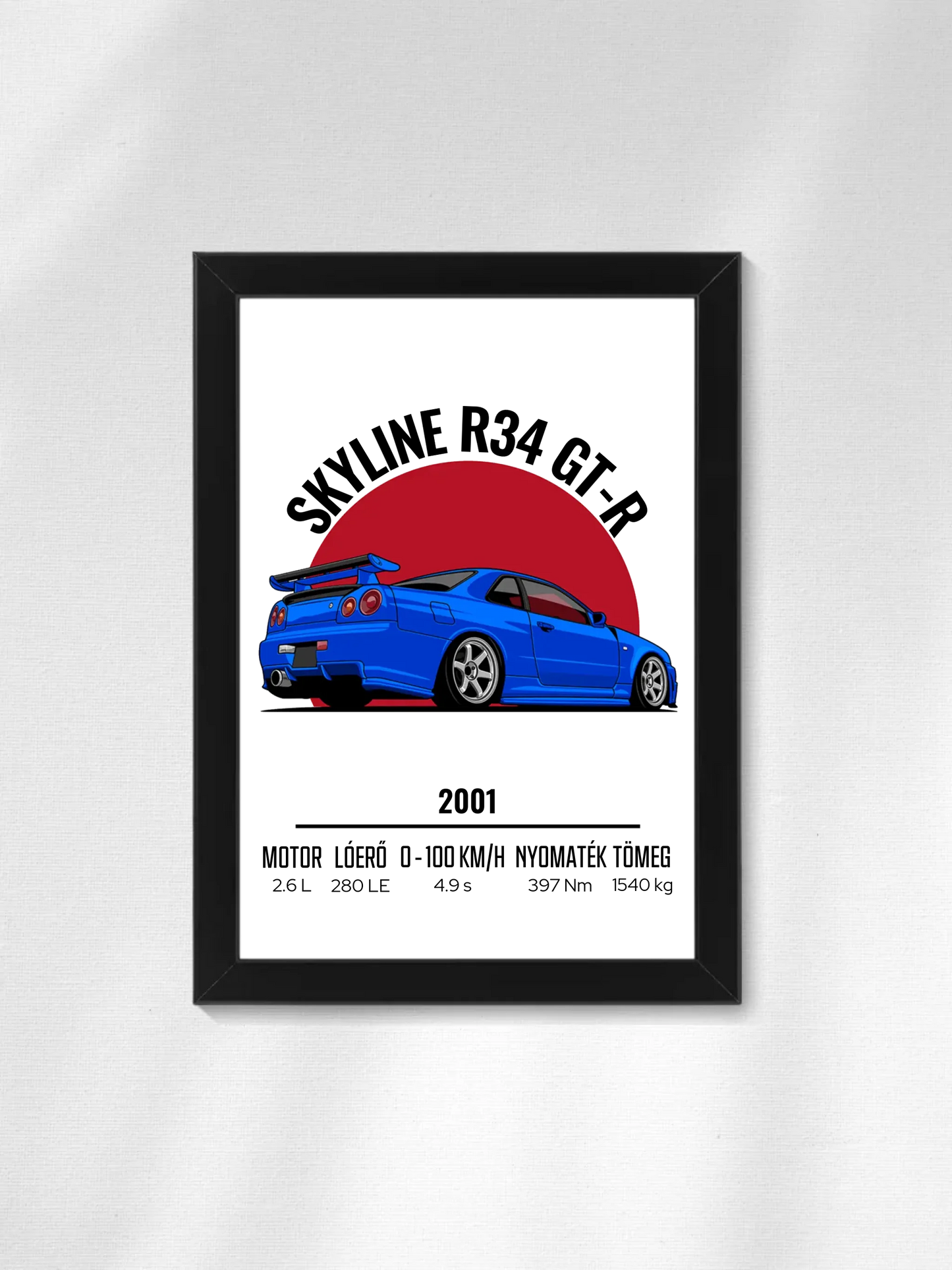 Autó illusztráció - Skyline R34 GT-R 9. - Falikép