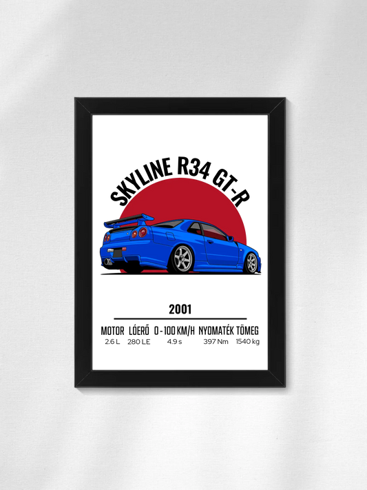 Autó illusztráció - Skyline R34 GT-R 9. - Falikép