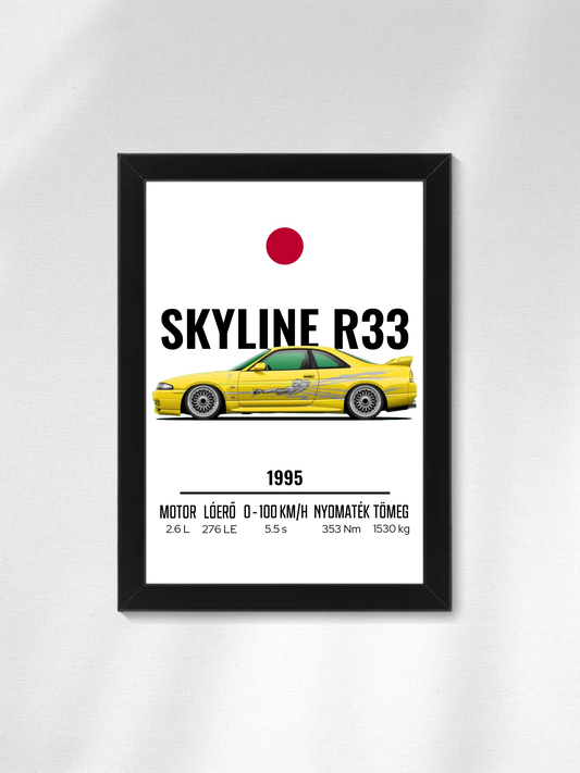 Autó illusztráció - Skyline R33 39. - Falikép