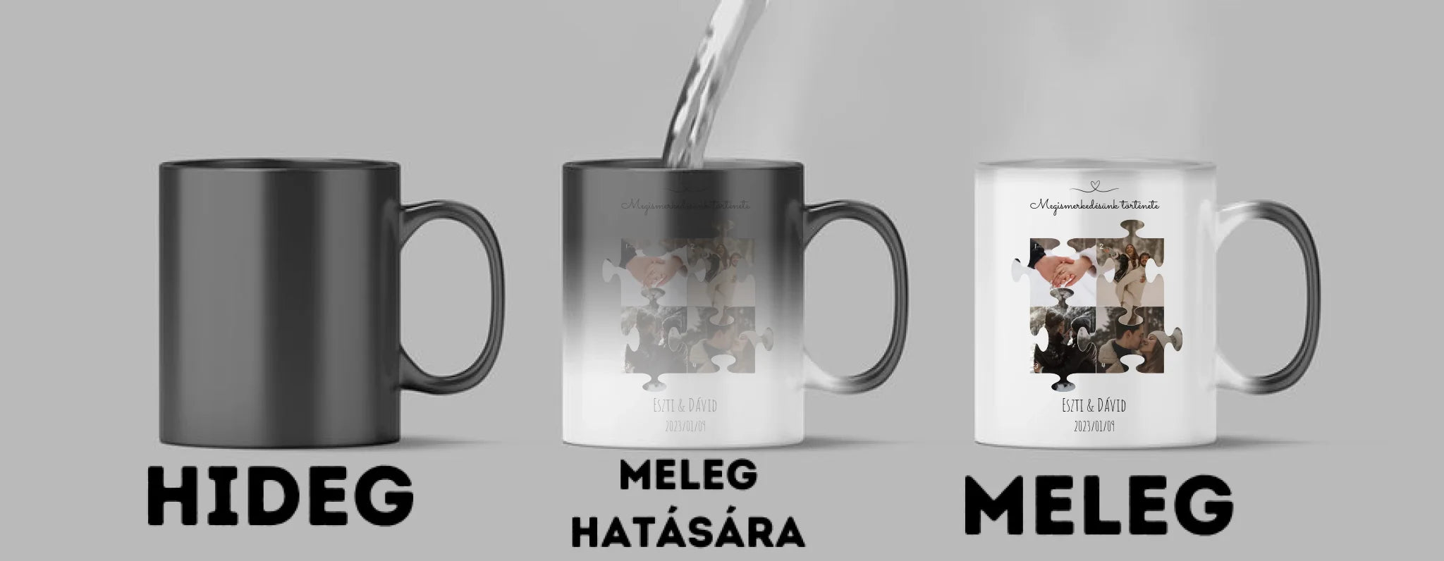 Megismerkedésünk története puzzle 1. - 4 fénykép - Saját fényképes bögre
