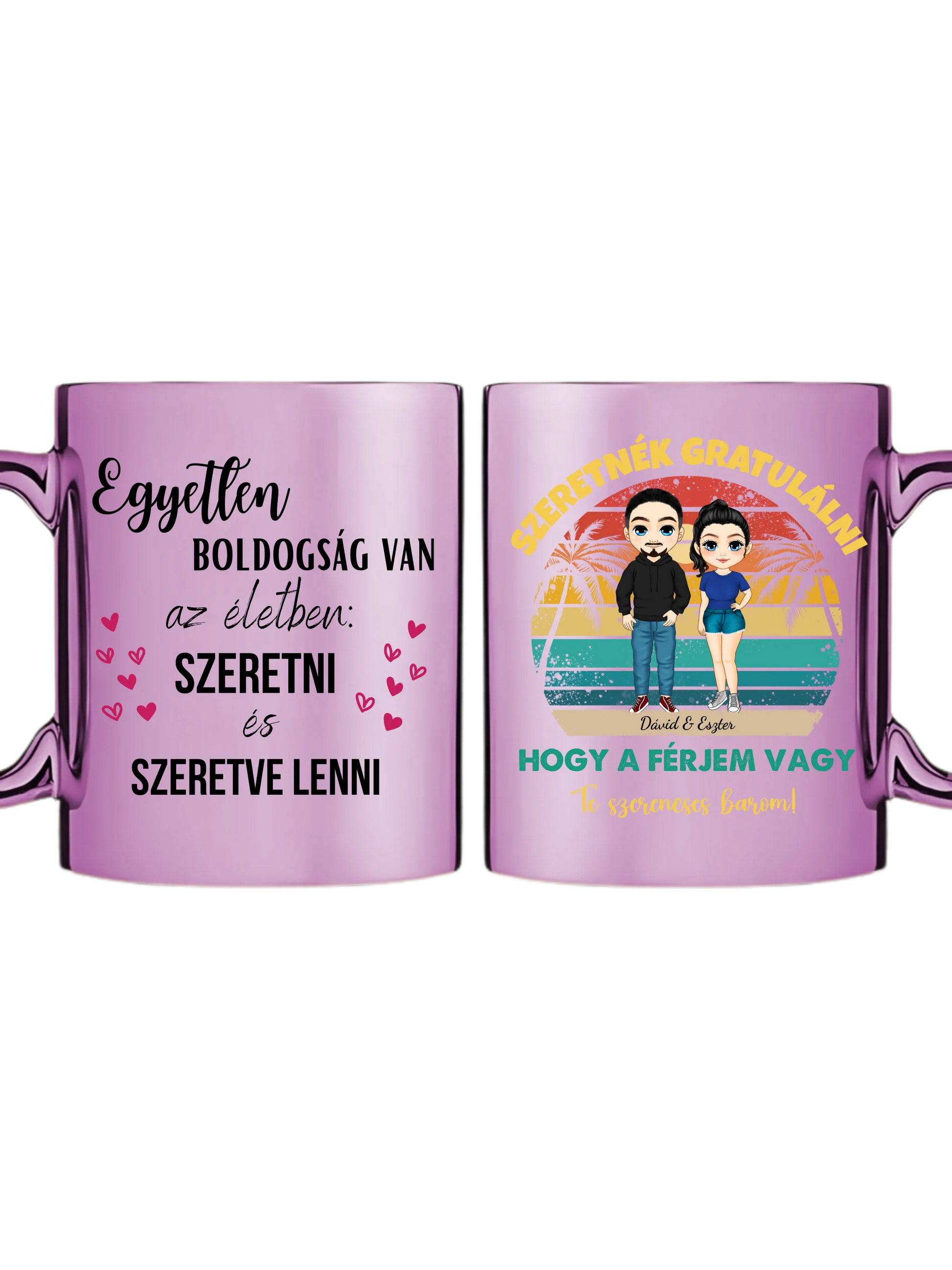 Rózsaszín metál bögre kettős
