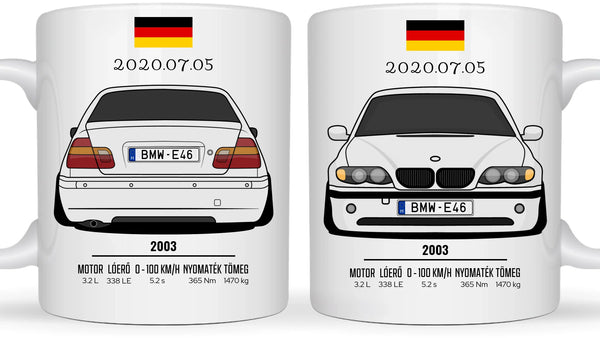 E46 - Egyedi személyre szabható autós bögre