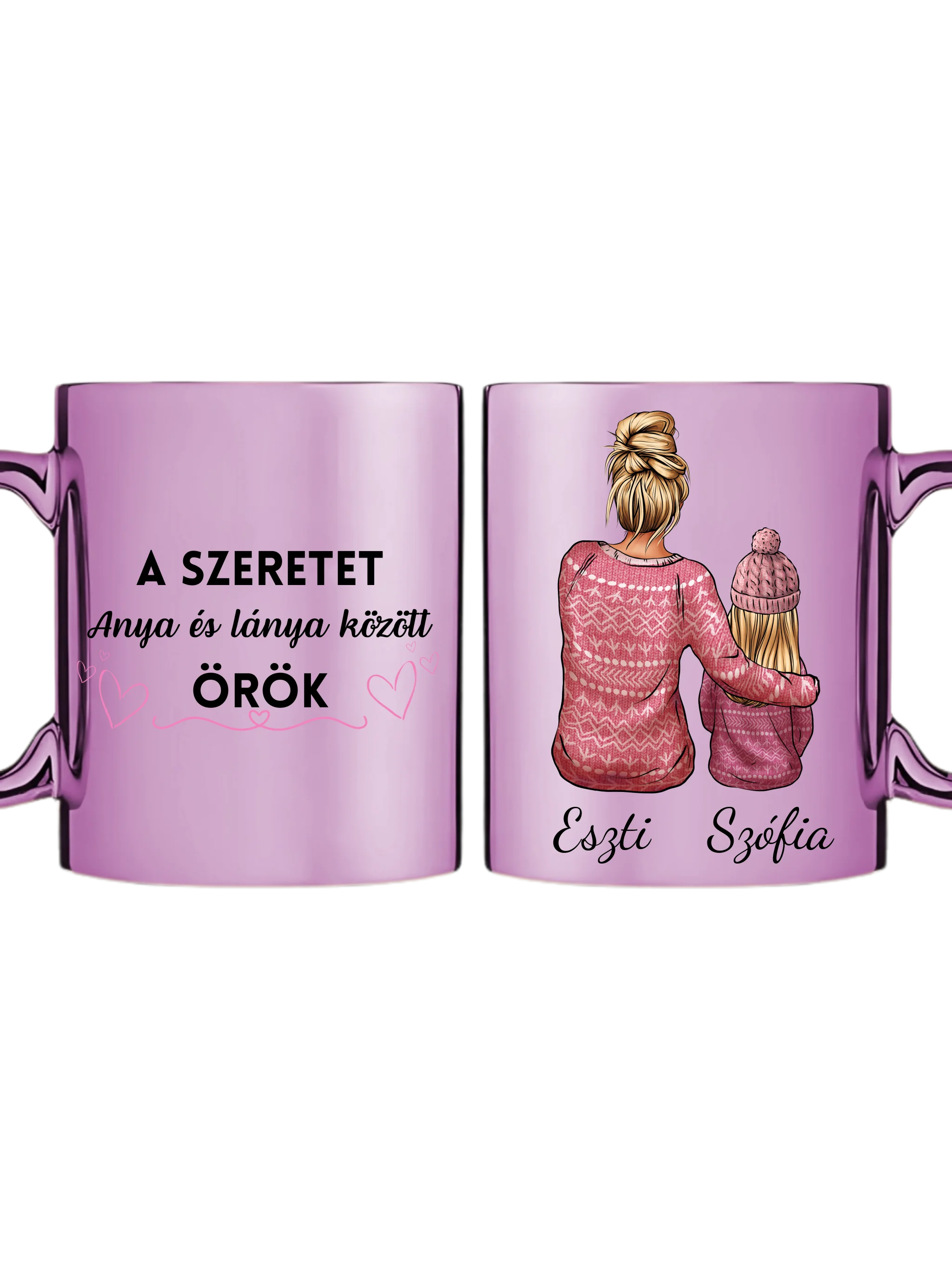 Rózsaszín metál bögre kettős