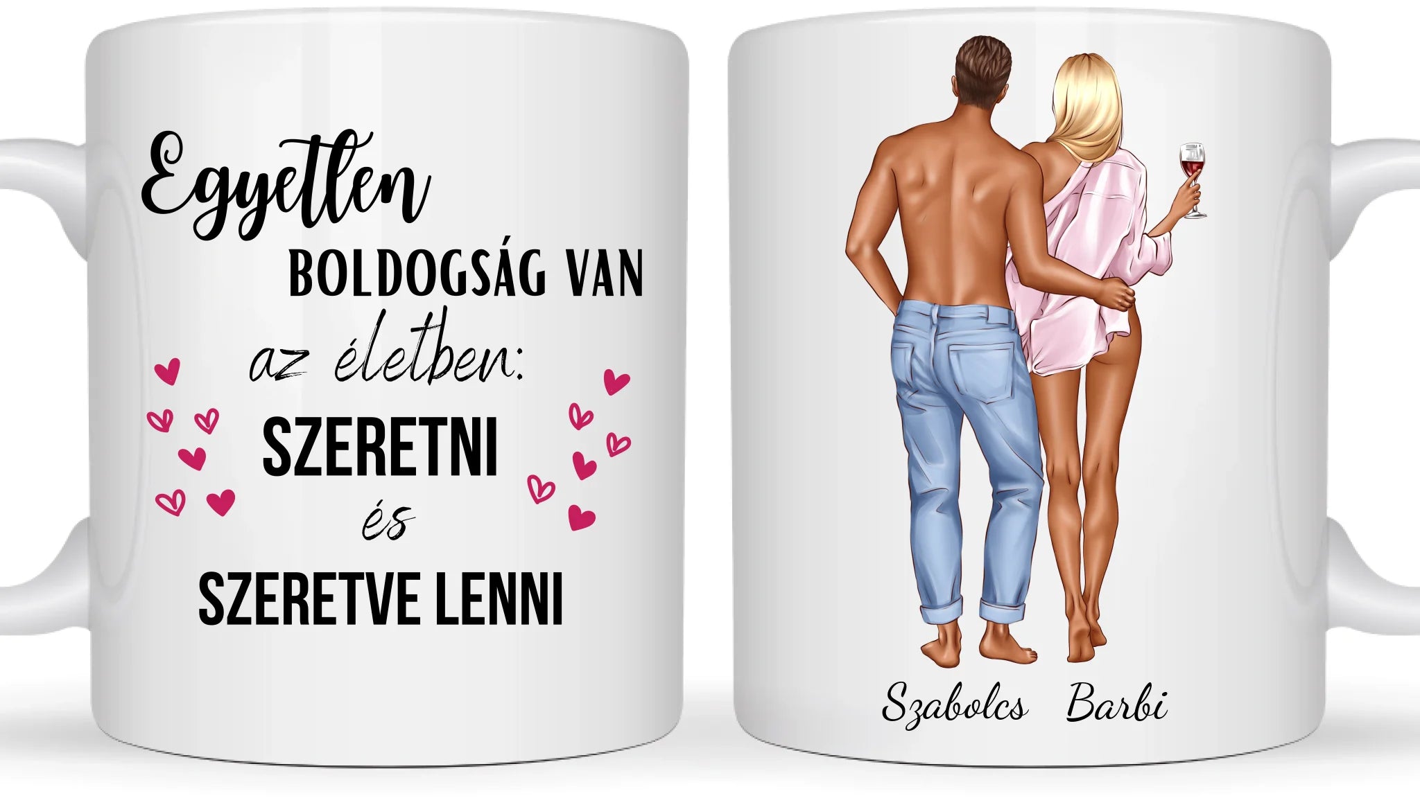 Romantikus pár borral a lány kezében - Egyedi személyre szabható bögre