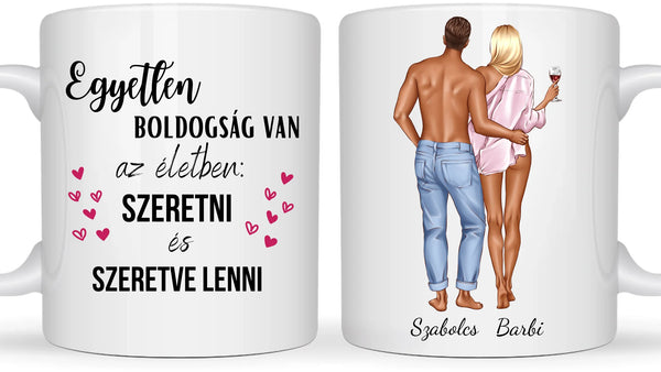Romantikus pár borral a lány kezében - Egyedi személyre szabható bögre