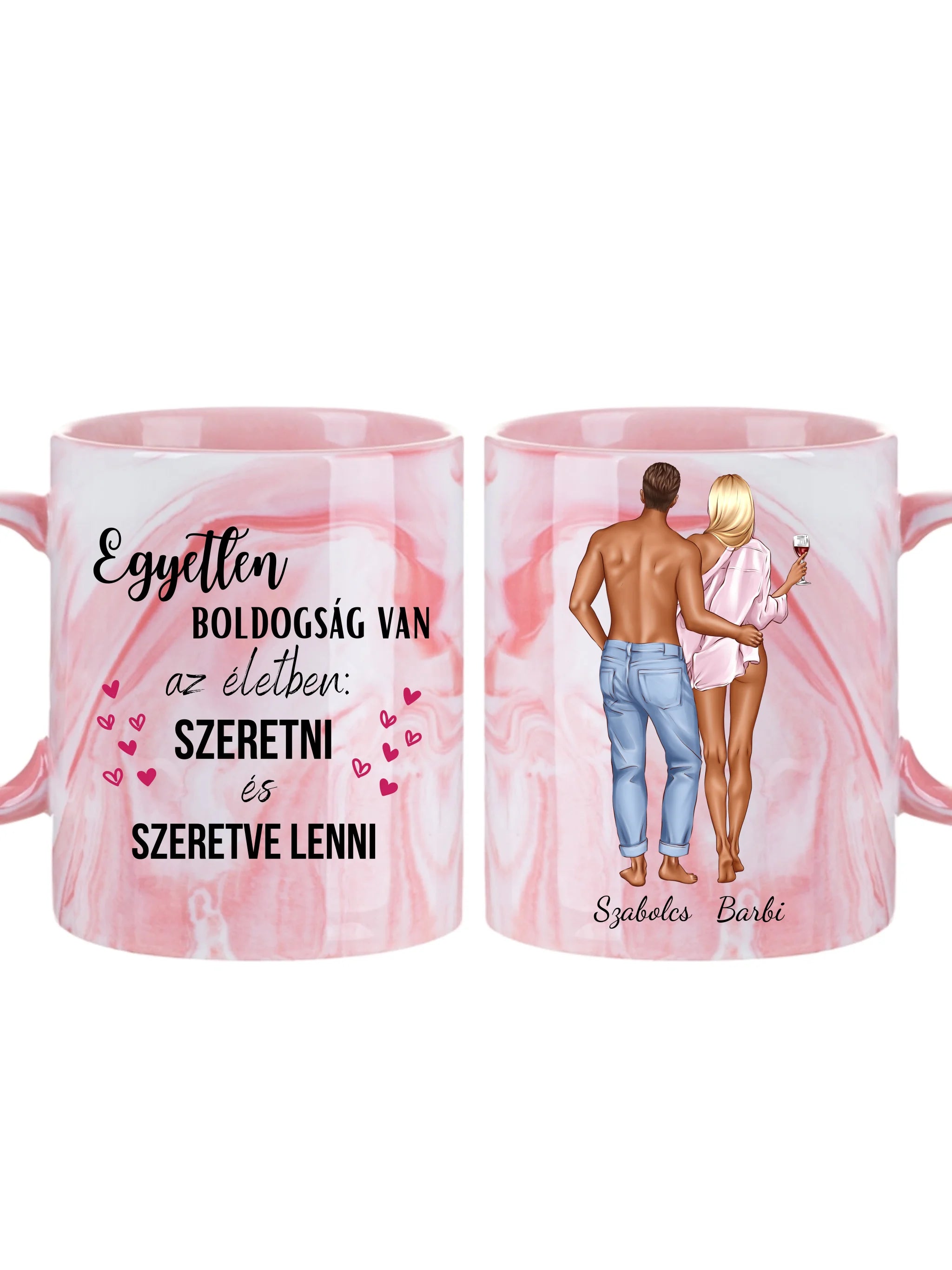Romantikus pár borral a lány kezében - Egyedi személyre szabható bögre