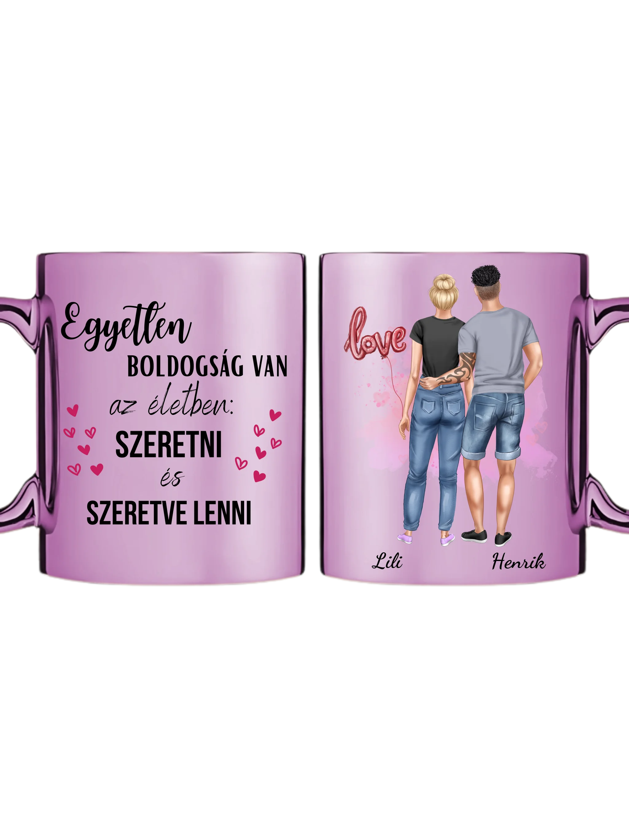 Rózsaszín metál bögre kettős