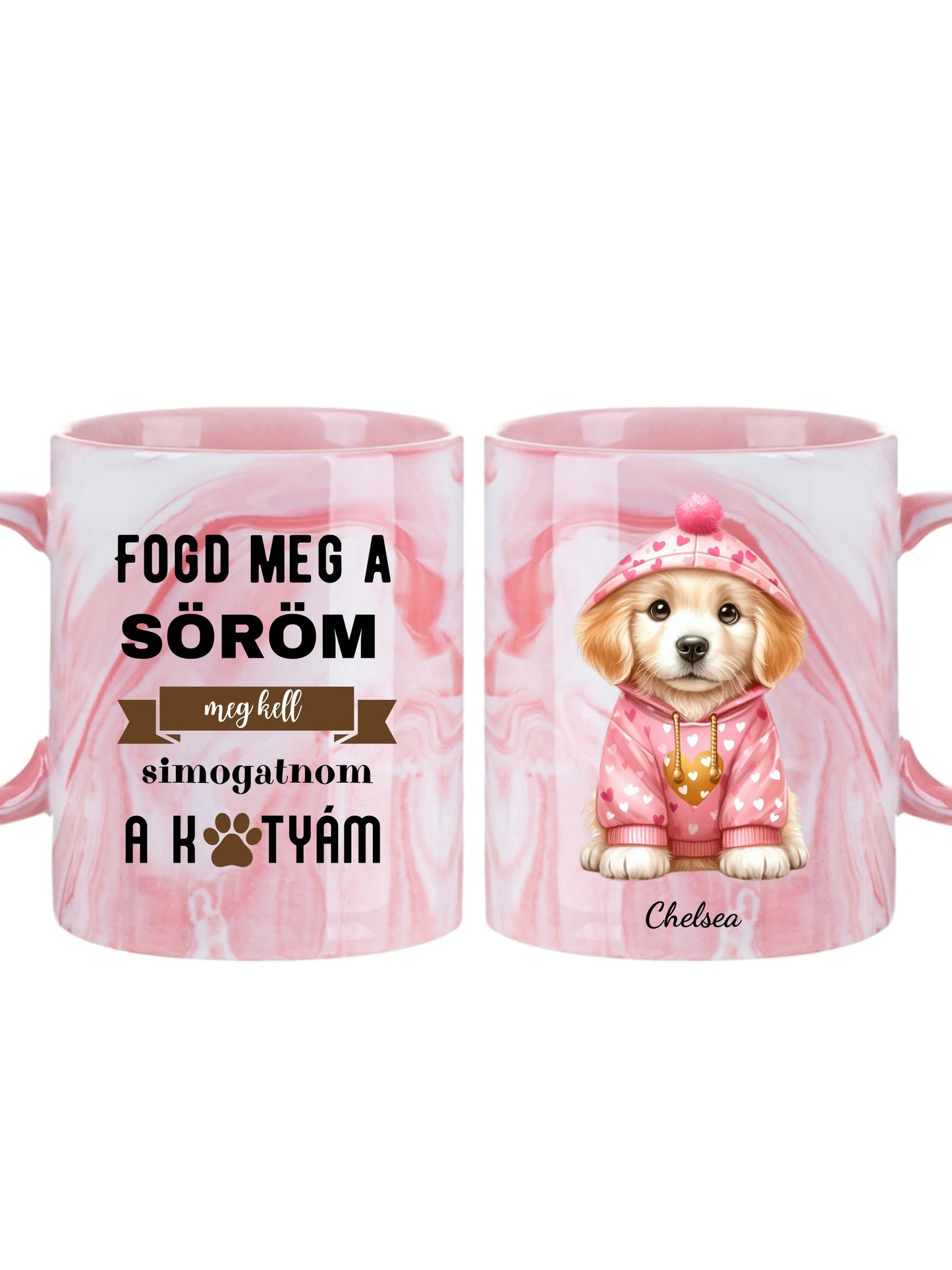 Rózsaszín kapucnis cuki kutyusok - Egyedi személyre szabható bögre