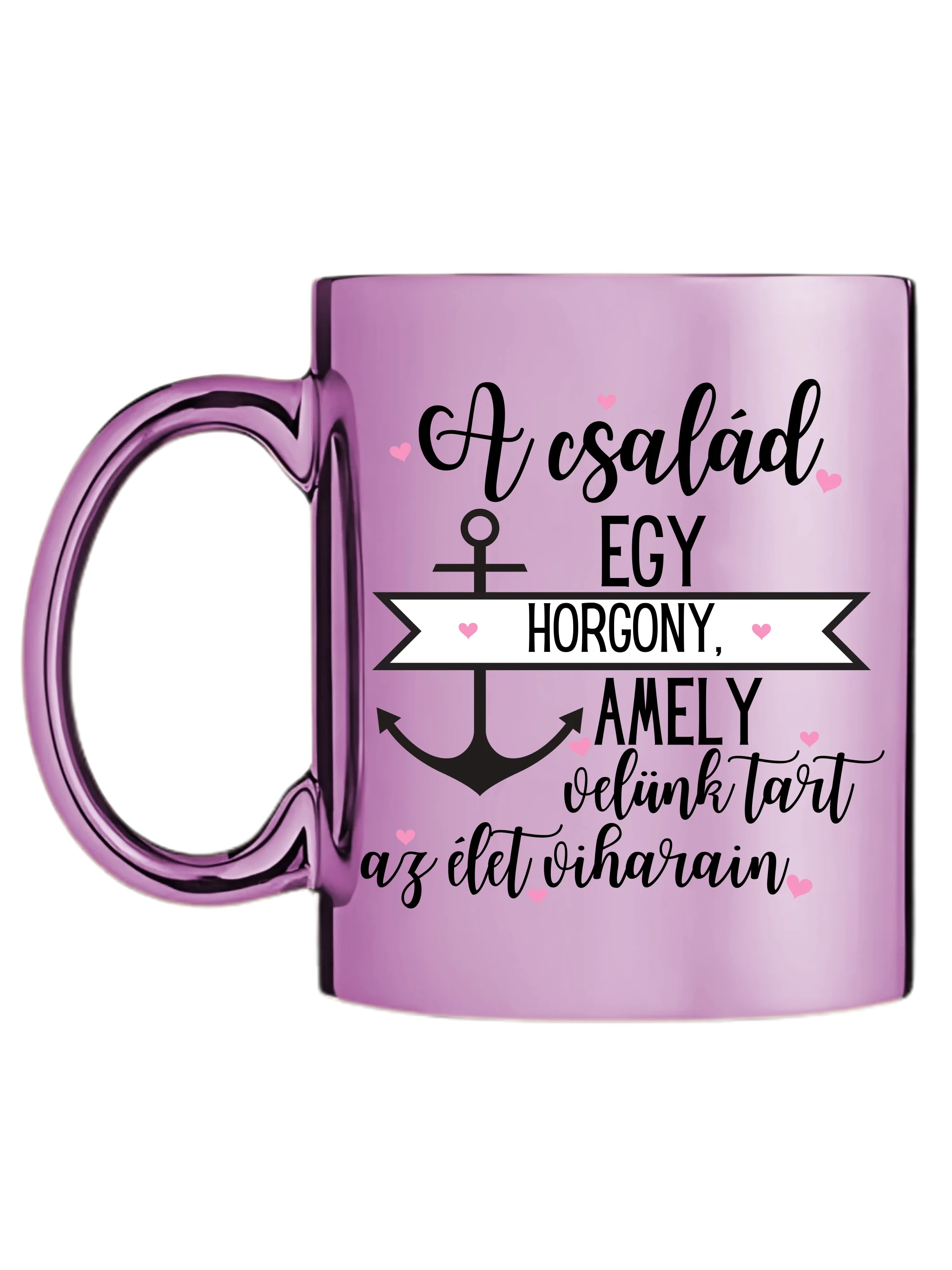 Rózsaszín metál bögre bal oldal