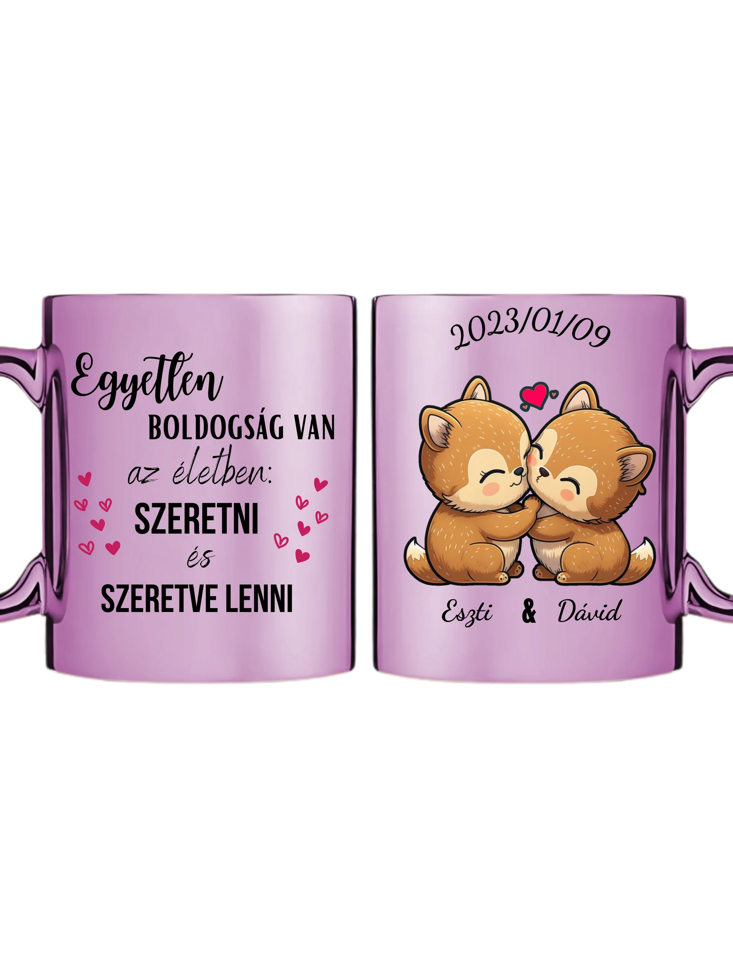 Rózsaszín metál bögre kettős