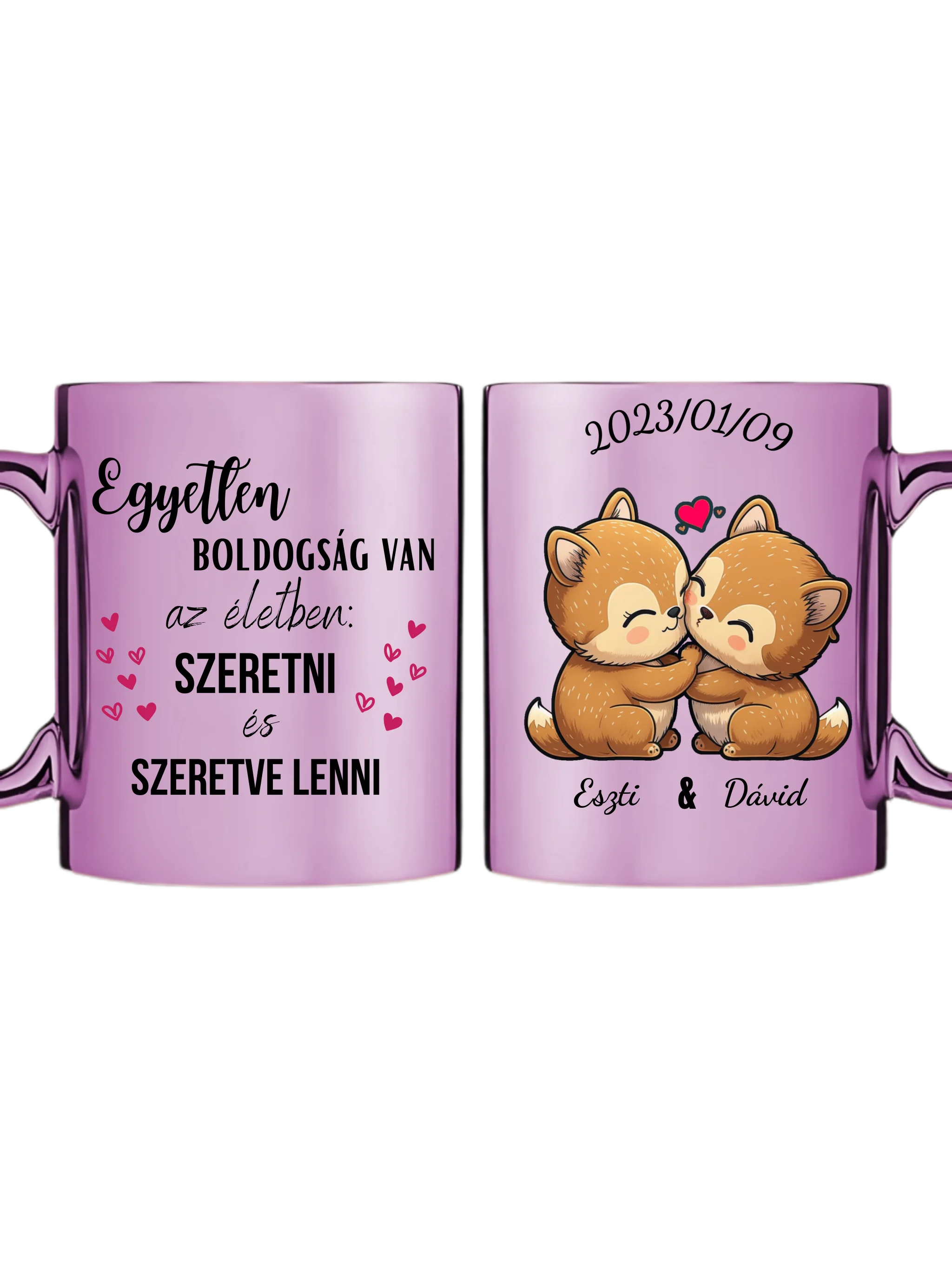 Rózsaszín metál bögre kettős