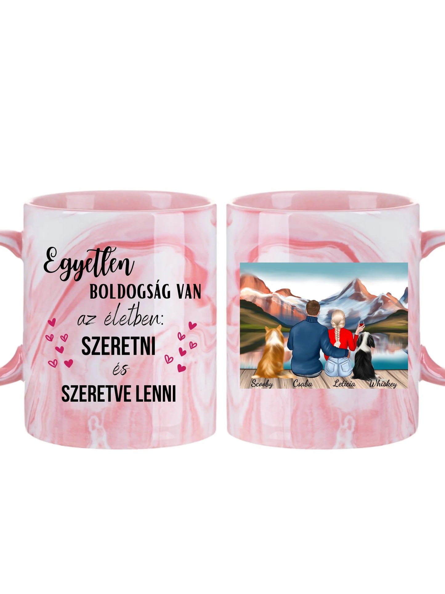 Romantikus pár kutyákkal a stégen - Egyedi személyre szabható bögre