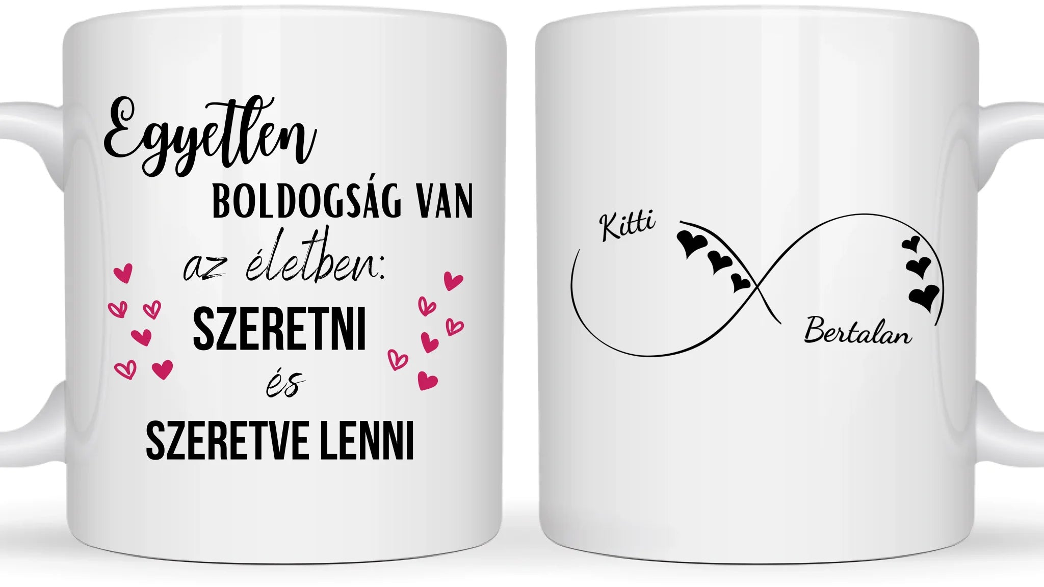 Végtelen jel szívecskékkel - Egyedi személyre szabható bögre